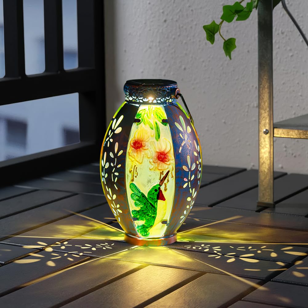 Vewogarden Hummingbird Solar Lantern Hanging Solar Lanterns Outdoor Waterproof Decorative Lantern Lights For Patio Porch Garden
