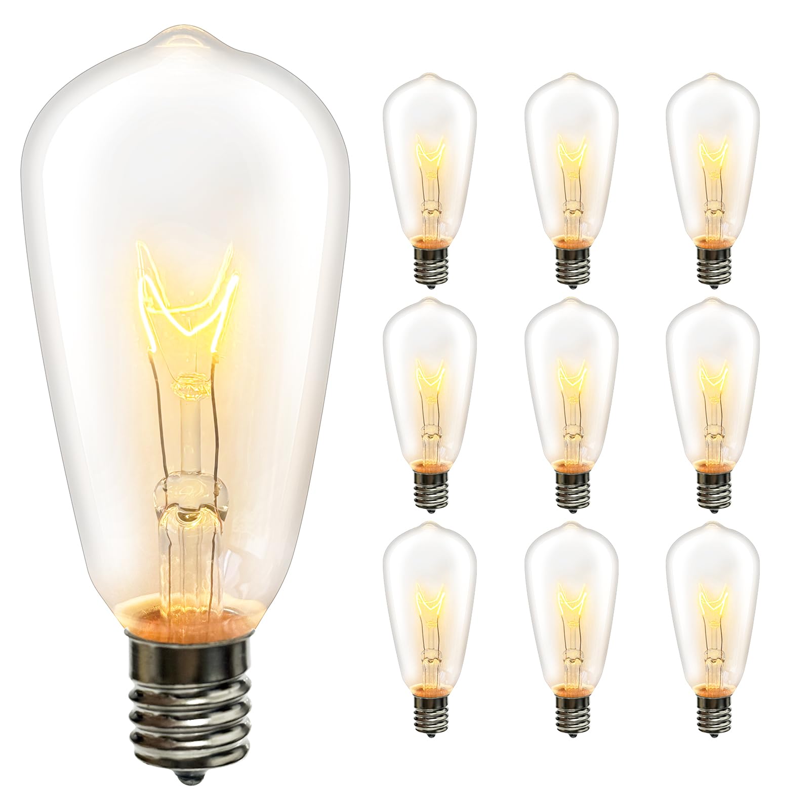 10 Pack Edison Light Bulbs, St40 Clear Incandescent String Light Bulbs Replacement, 7W E17 Screw Base Bulbs For Outdoor String L
