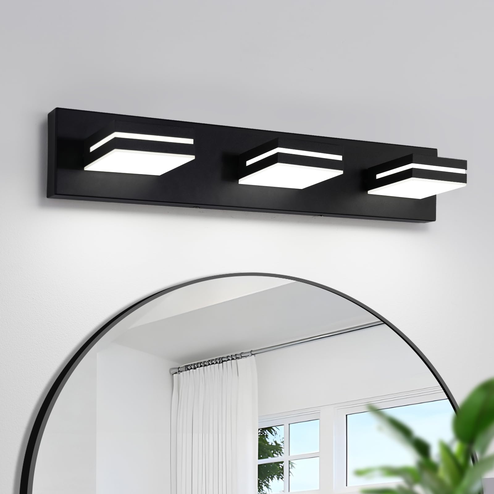 Okeli 3-Light Modern Led Vanity Light, Matte Black, 24 Inch, Etl Listed, Cold White