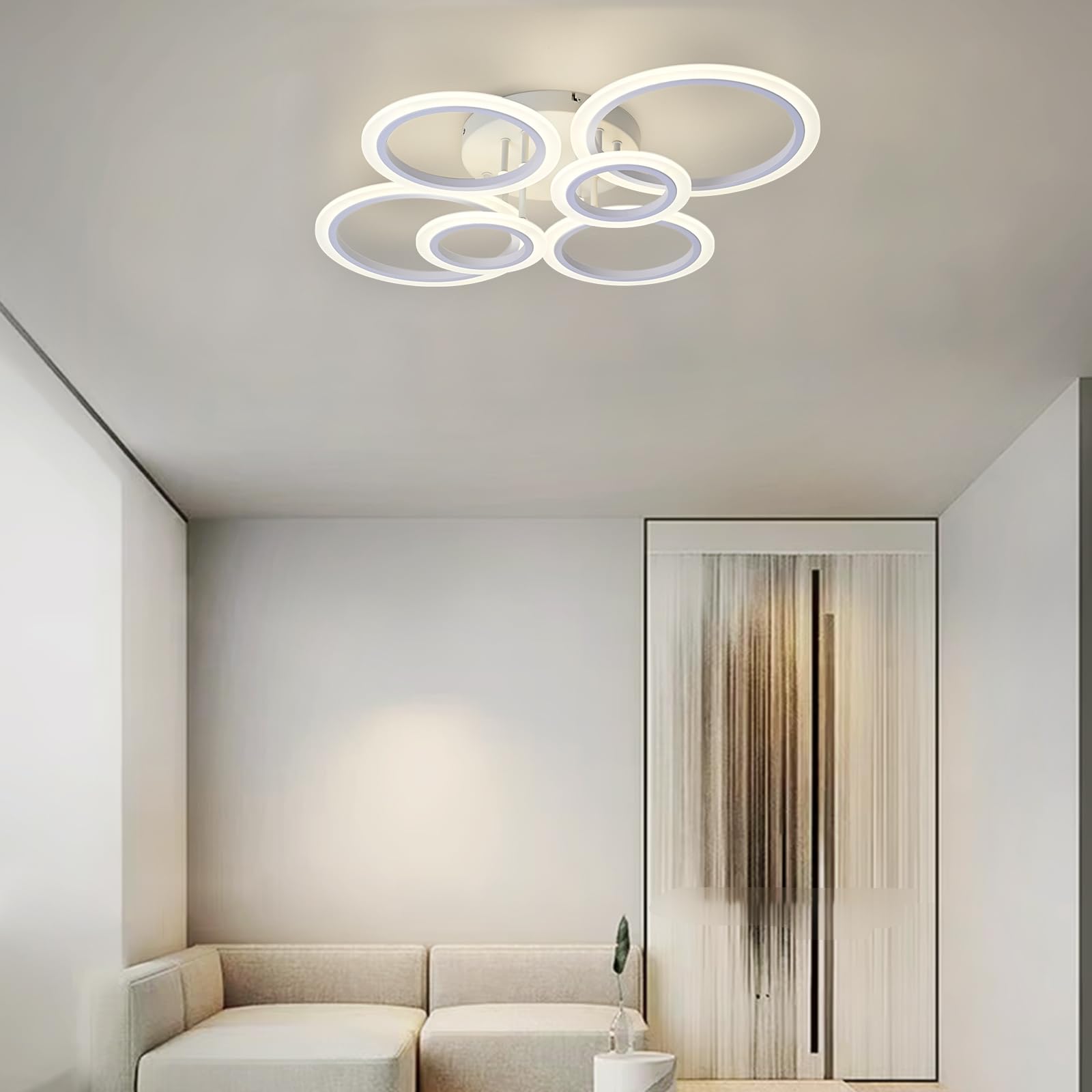Vikaey Modern Led Flush Mount Ceiling Light, 6 Rings White Close To Ceiling Light, Lighting Fixture Ceiling Lamp For Kitchen, Living Room, Bedroom, Laundry Room, 4000K Not Dimmable