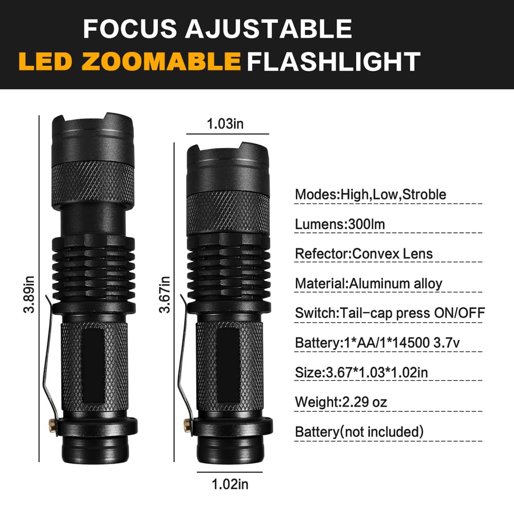 MVIOCS 10-Pack LED Tactical Flashlights, High Lumens, Waterproof, Mini Size, Adjustable Focus for Camping, Hiking, Home Use