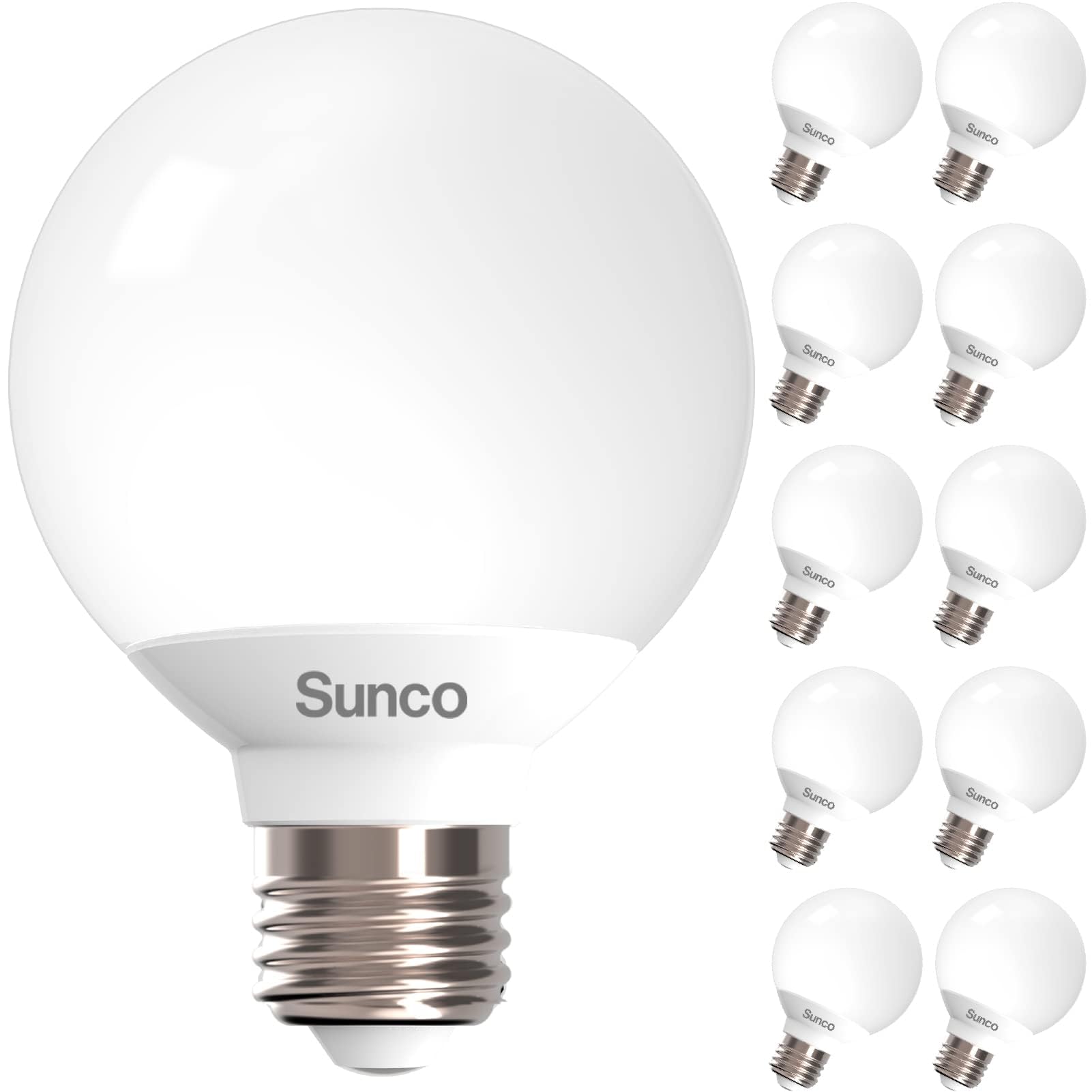 Sunco 10 Pack G25 Led Light Bulbs, Vanity Globe Bathroom Light Bulb, 450 Lm, 3000K Warm White, 6W (40W Equivalent), Dimmable Mir