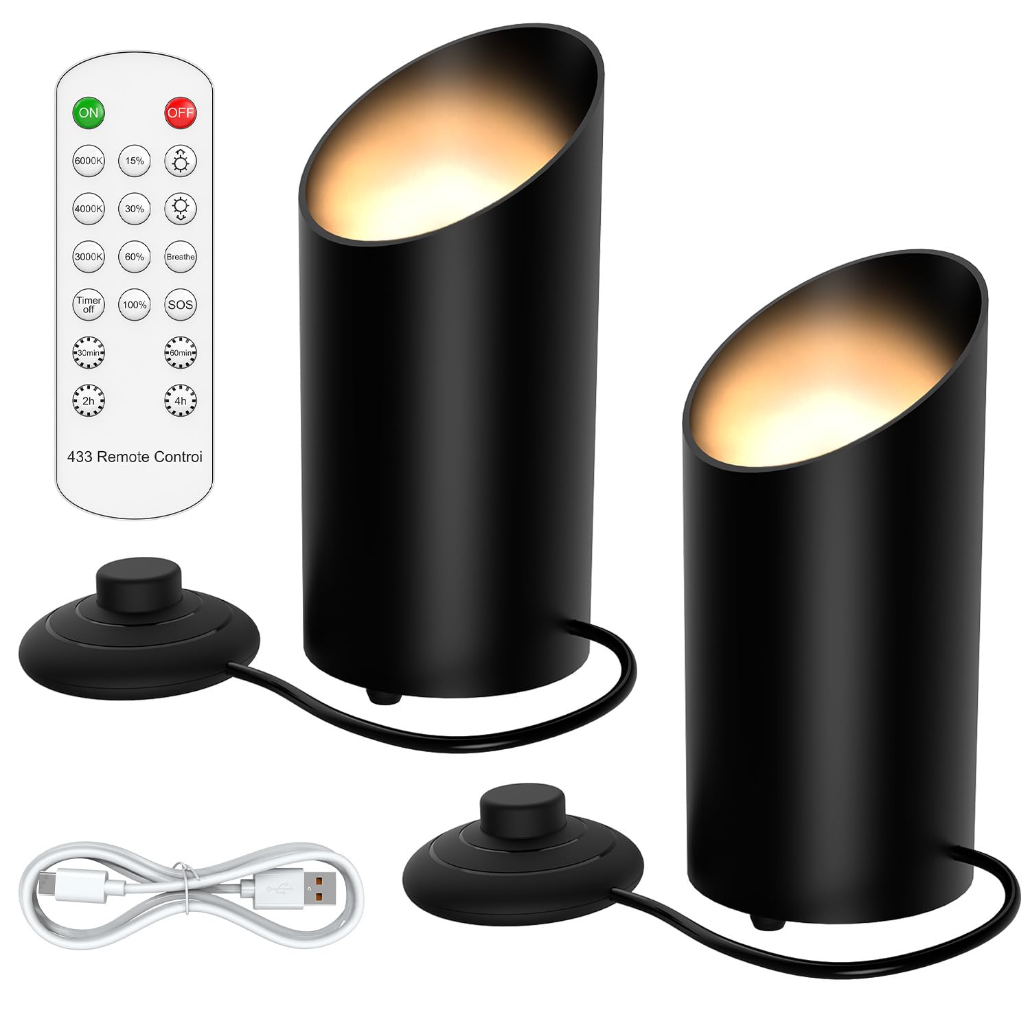 Rechargeable Indoor Up Lights Portable Floor Can Lights with Spotlight Function Remote Control Timer 3 Color Temperatures 5000mA