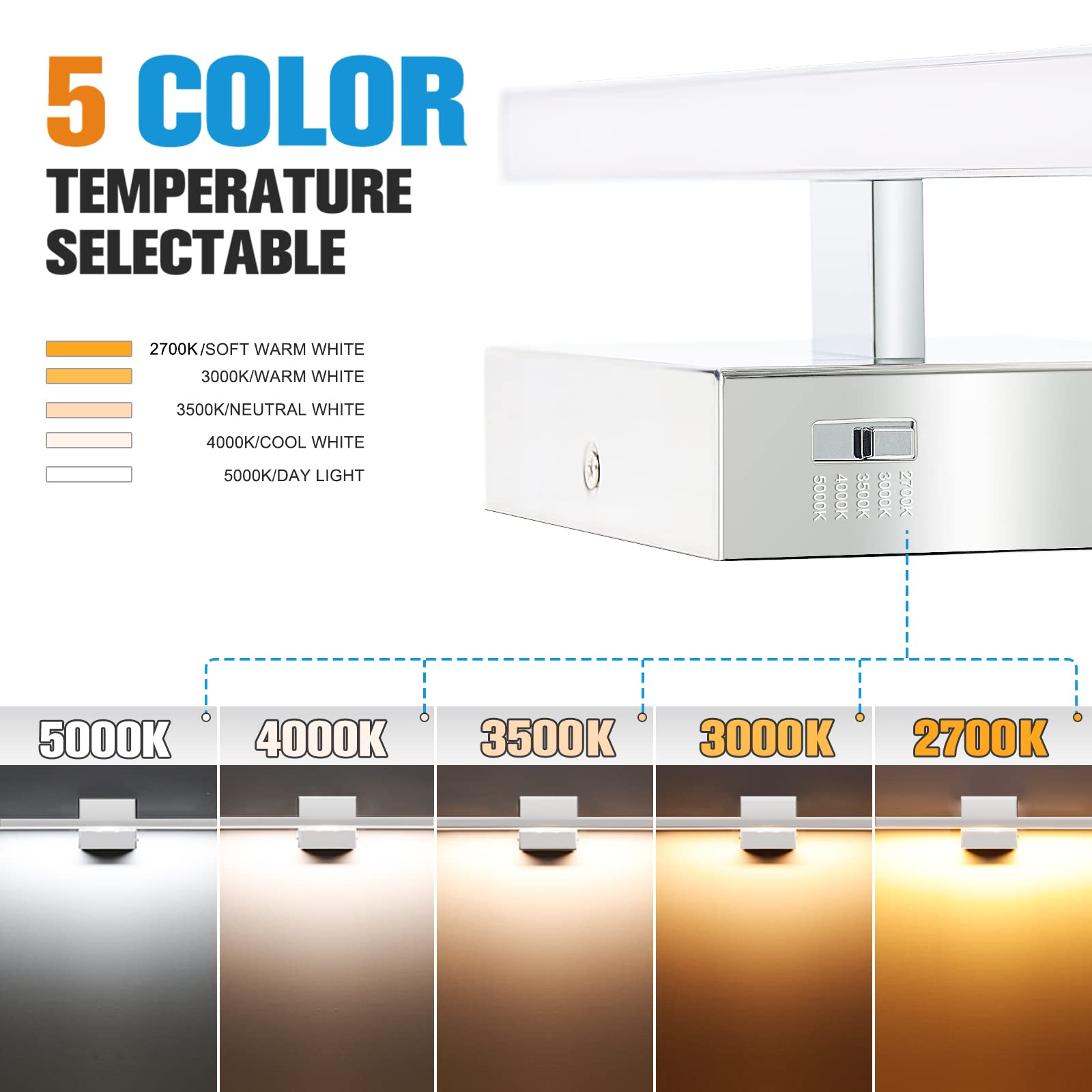 VOLISUN Bathroom Vanity Light, 14W Dimmable, 23.6 inch Chrome, Model 21069ZM, Acrylic & Metal, ETL Certified