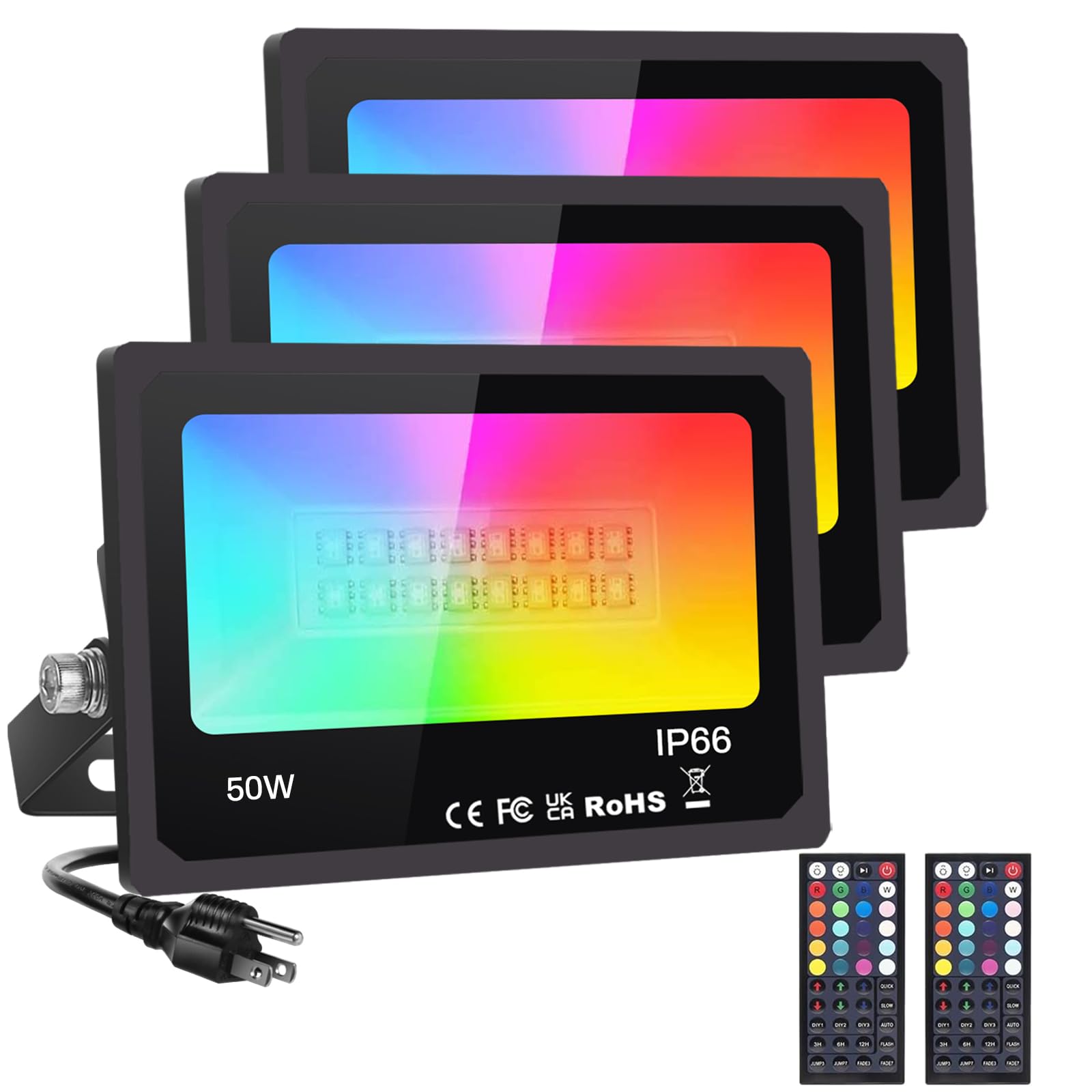 Upgraded RGB LED Flood Light Outdoor, 50W 5000lm, IP66 Waterproof Color Changing Floodlight with Remote, Dimmer, Timing, Spotlig