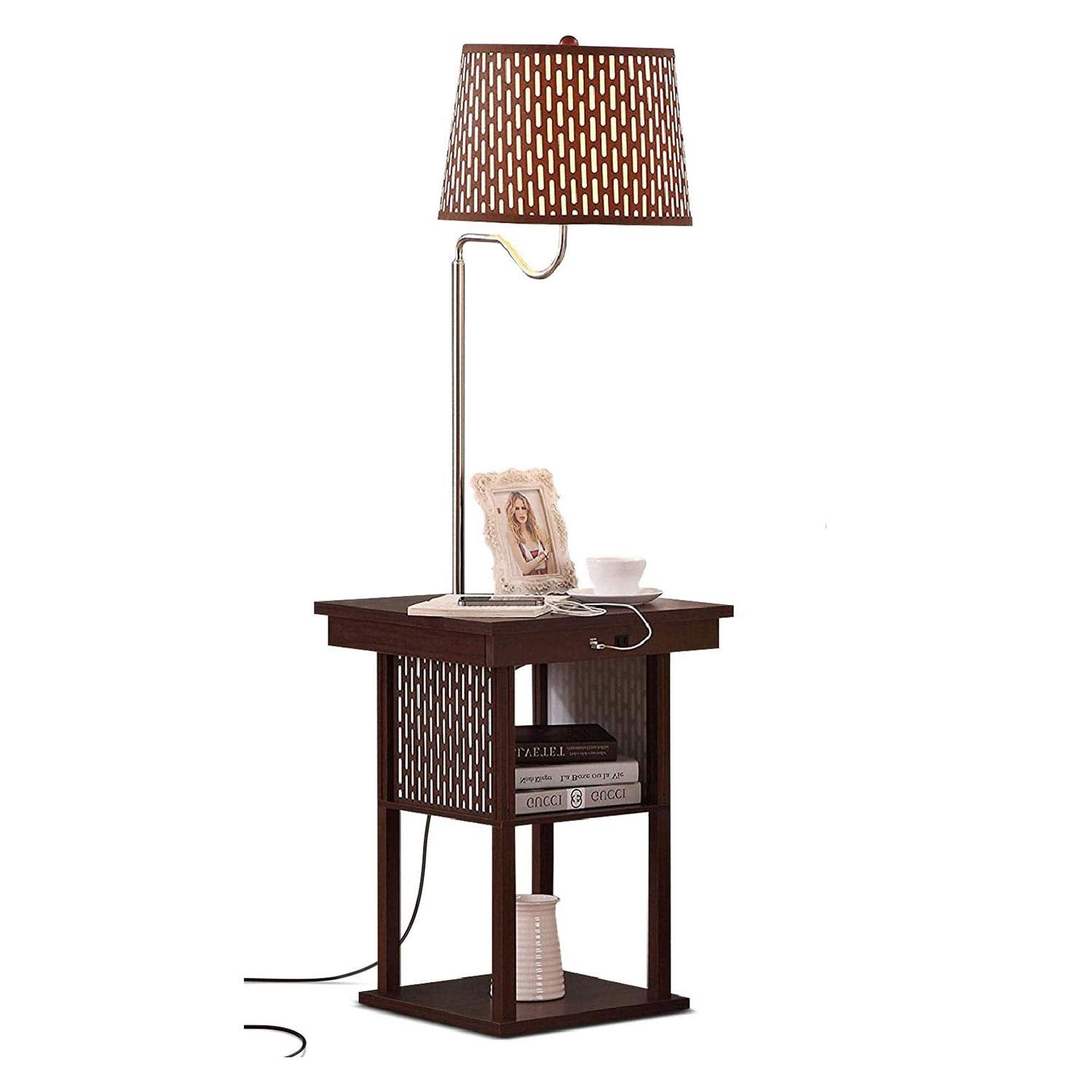 Brightech Madison Side Table With Lamp Combo With Led Bulb, Desk Lamp With Usb Port, Bedside Reading Lamp, Modern End Table With Floor Lamp For Bedroom, Living Room, Office - Havana Brown