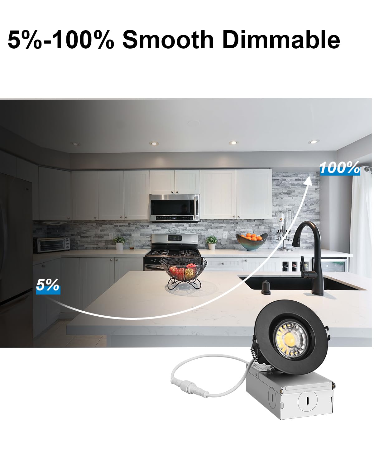 ZYC 3 Inch Gimbal LED Recessed Light - 10 Pack, Dimmable, 8W 850LM, 5 CCT (2700K-5000K),