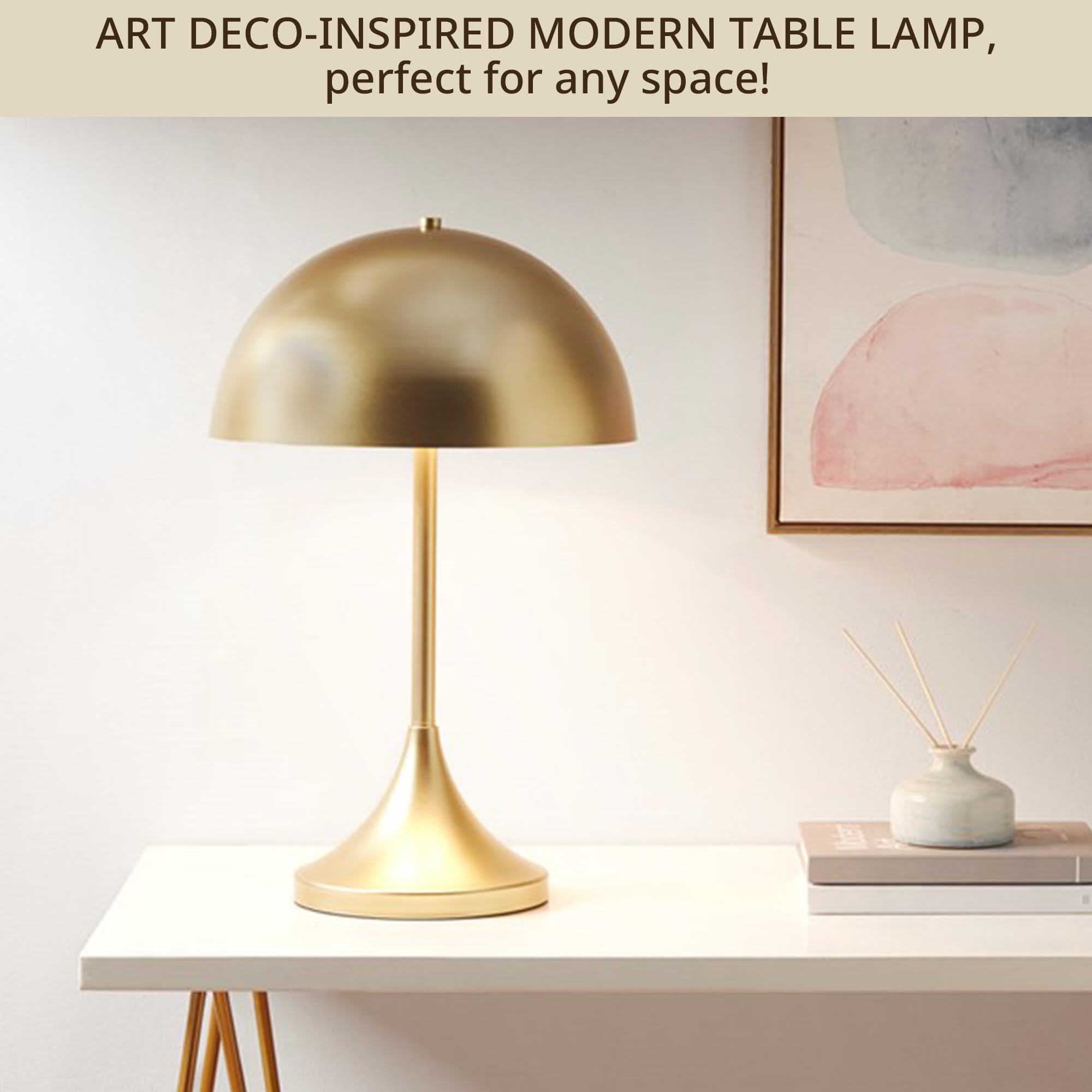 Ink+Ivy Table Lamp For Bedroom - Large Metal Dome Nightstand Lamp, Modern Gold Bedside Lamp With Curved Base, Clear Polarized Cord, In Line Switch, Gold Accent Lamp Decor, 24.5&quot; H Gold