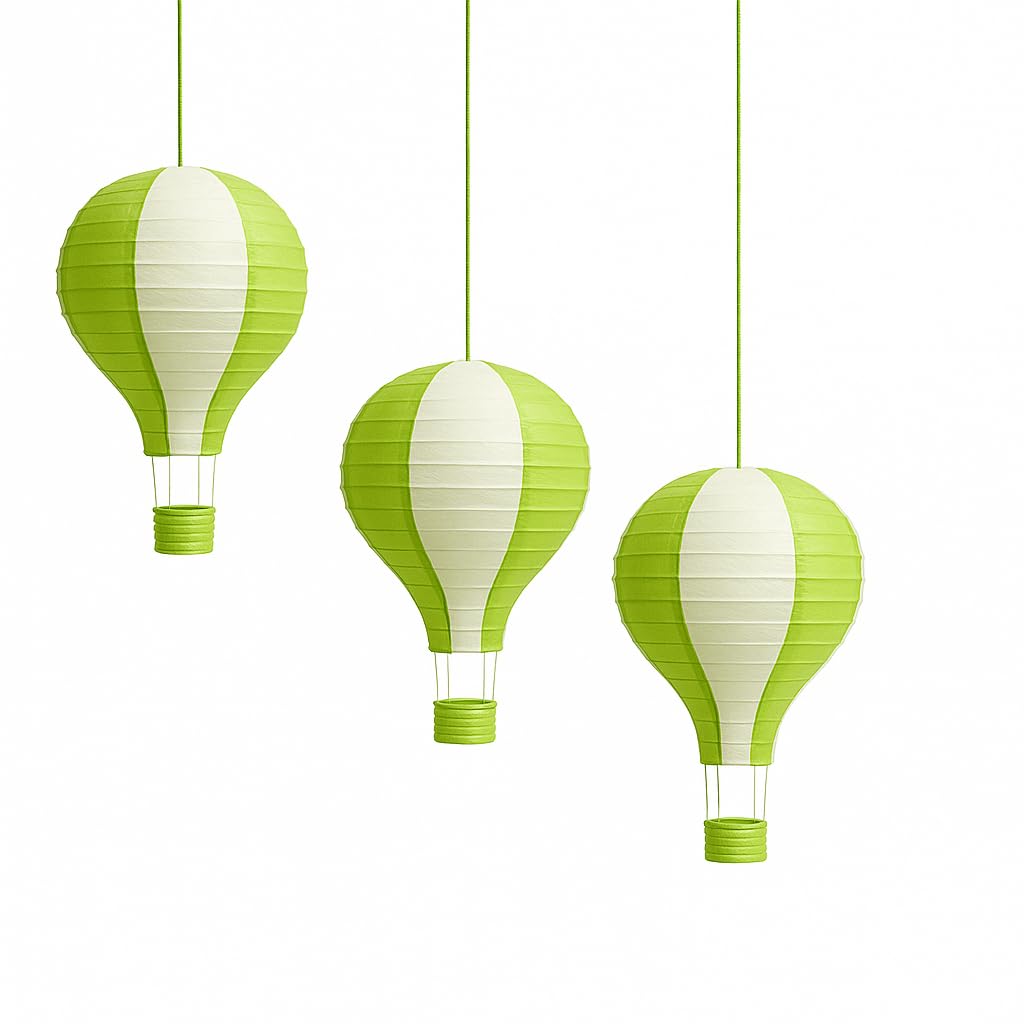 Pack Of 3 Stripy Hot Air Balloon Paper Lantern Wedding Party Decoration Craft Lamp Shade (Green, 12'' (30Cm))