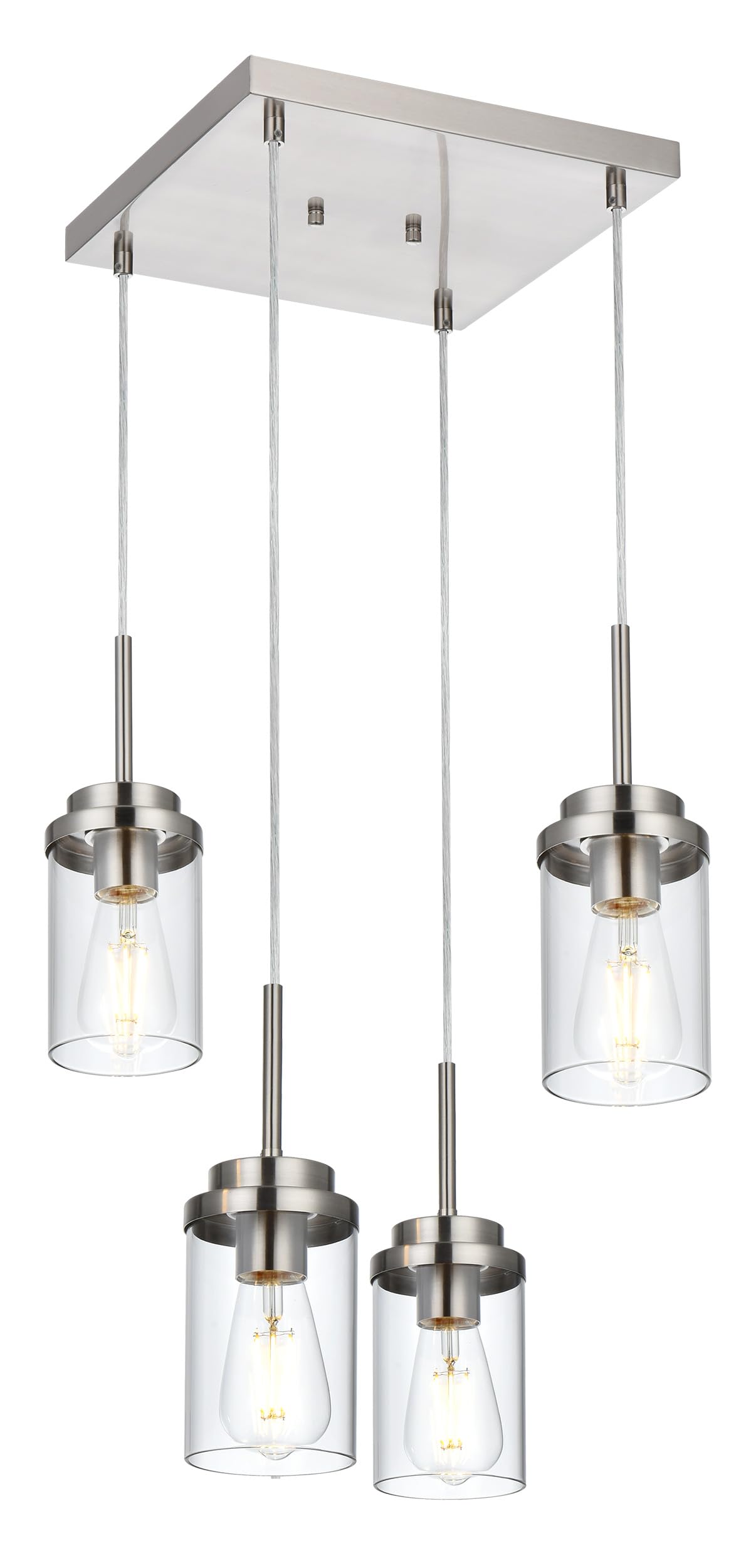 MELUCEE 4-Light Pendant Light Fixtures, Brushed Nickel, Metal, Height Adjustable, Model 4-4501-4FD-SN