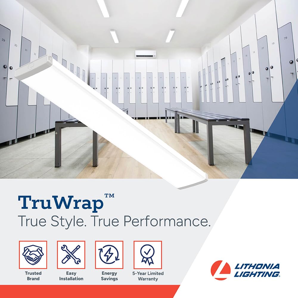 Lithonia Lighting Truwrap 4 Foot Led Ceiling Light Fixture  Low-Profile Wraparound Led Shop Light  Adjustable Lumens  Selectable Warm White/Cool White/Daylight Color  Flat Diffuser  Narrow Width