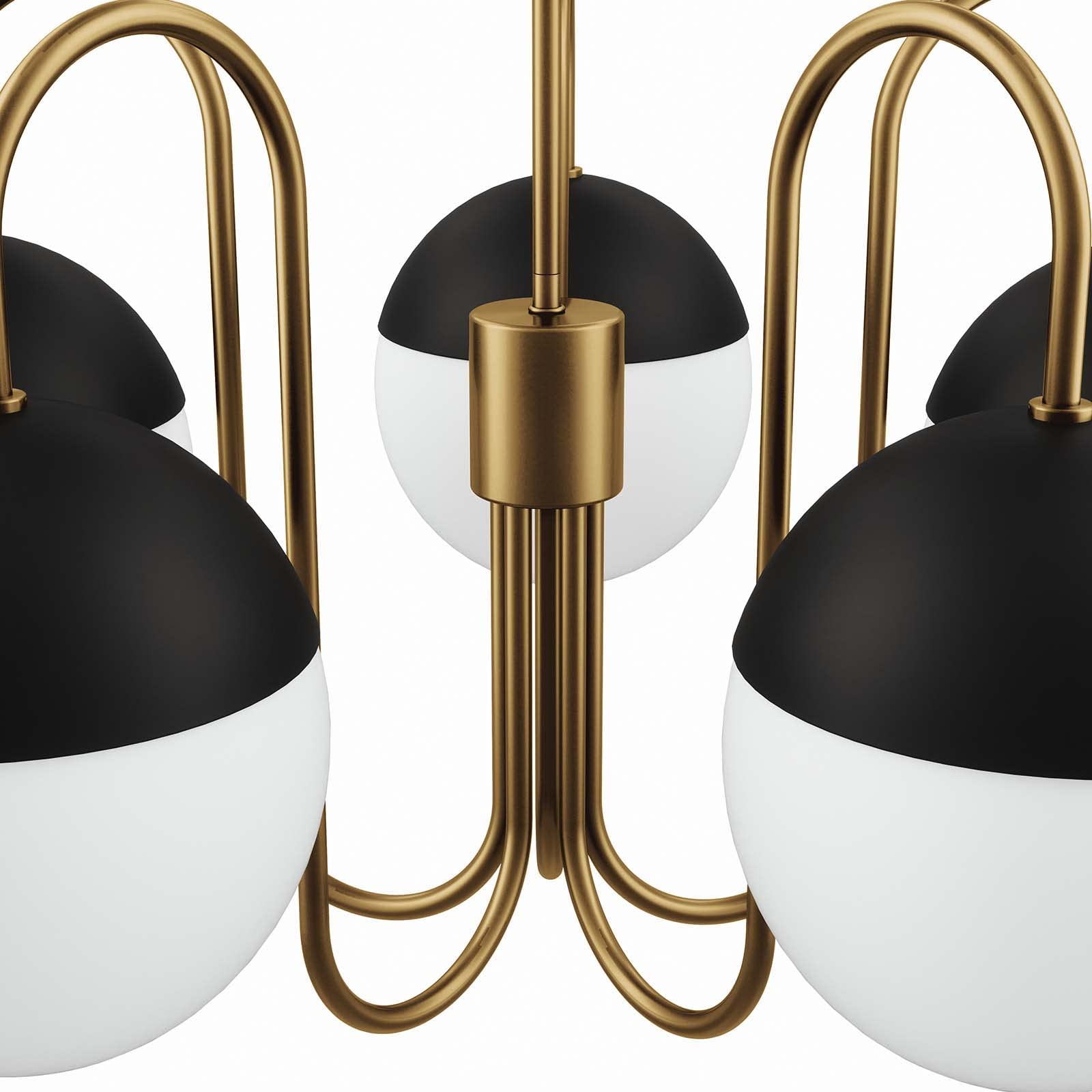 Modway Stellar 5-Light Chandelier, Opal Satin Brass, Iron, 28.5"x28.5"x71", Elegant Brown Lighting Fixture, Model EEI-5658-OPA-S