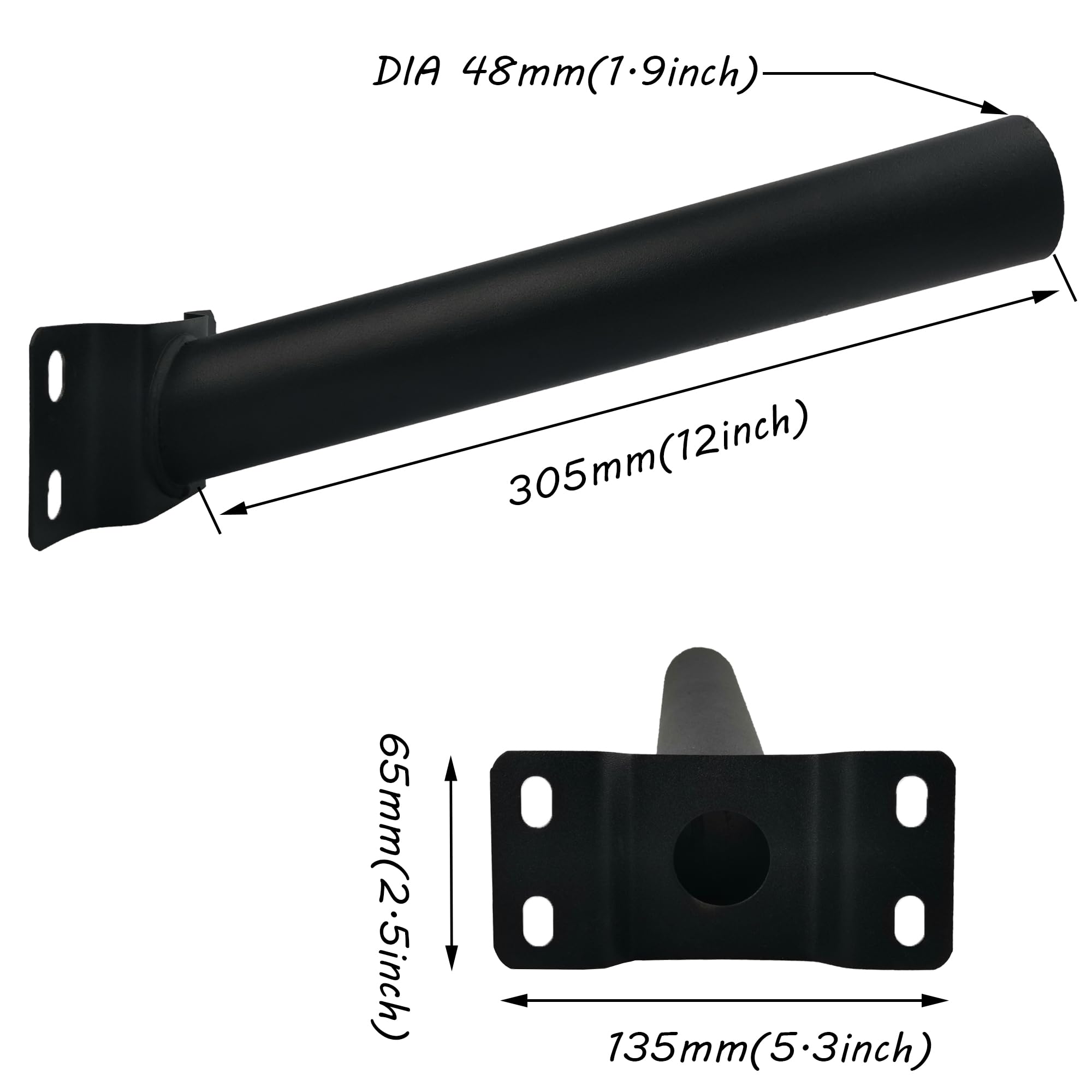 MiDive 12 Black Solar Light Pole Mount Kit - Metal Wall Bracket for Street Lights, Barn Lamps, and Outdoor Fixtures