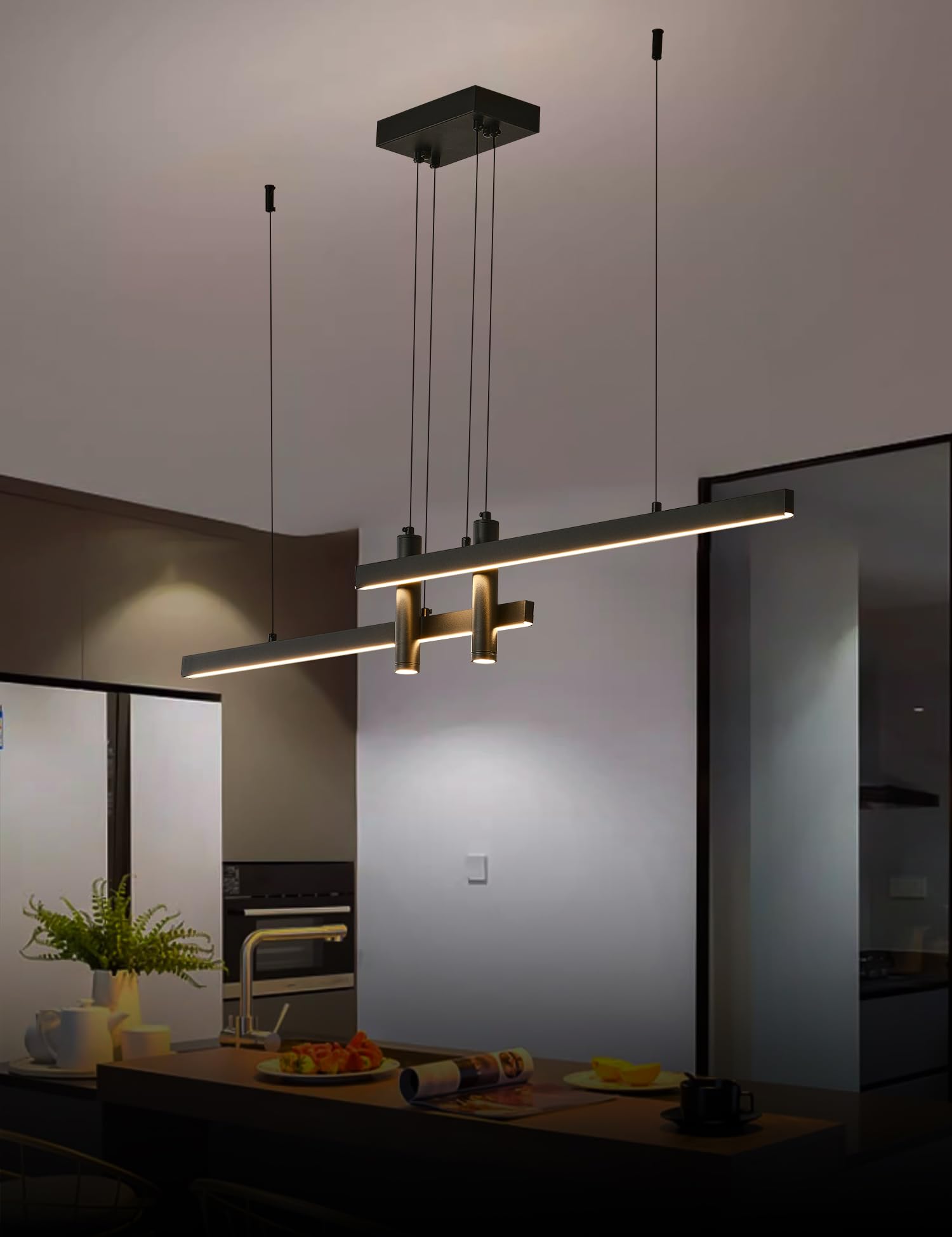 HUASHARE Modern Black Linear Pendant Lights Kitchen Island Lighting Minimalist Led Chandeliers Pool Table Light Dimmable Ceiling