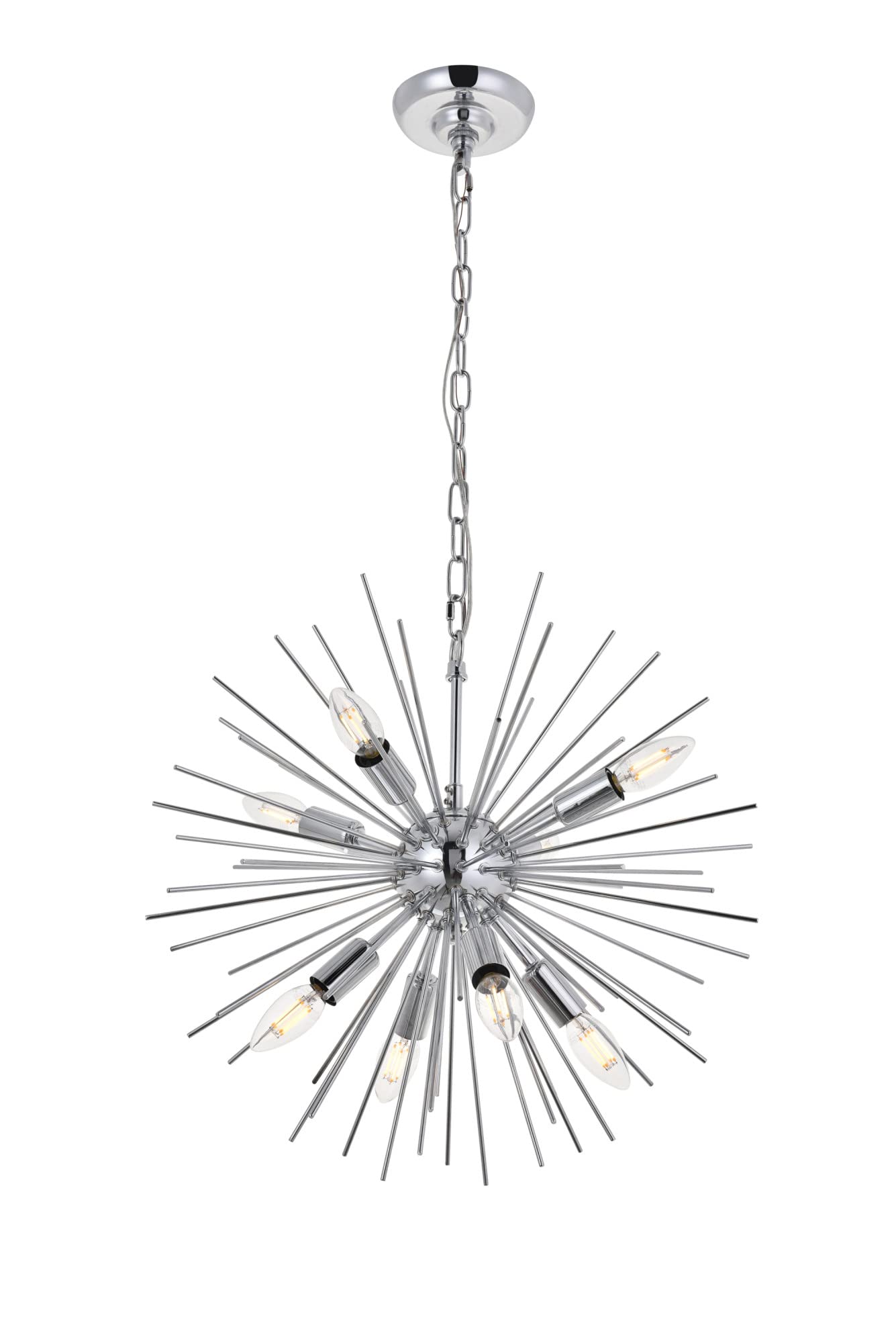 Elegant Lighting Living District Timber 8-Light Mid-Century Metal Pendant in Chrome