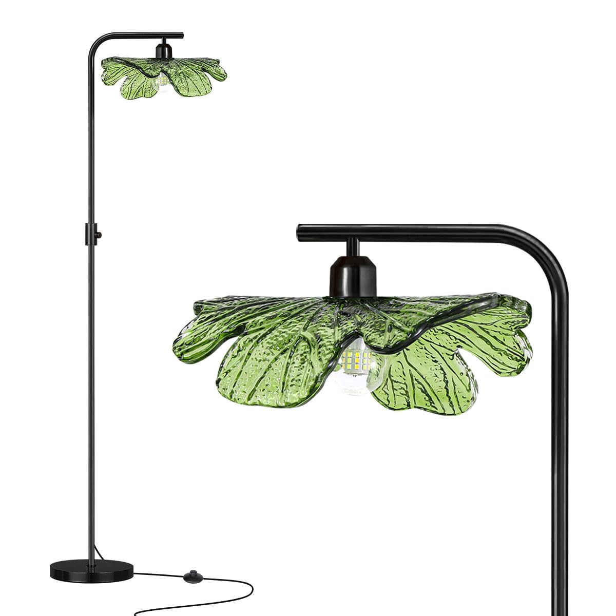 Auwieou Vintage Dimmable Floor Lamp for Living Room, 67 Standing Lamp Mid Century Modern Tall lamp, Black Metal Pole with Green 
