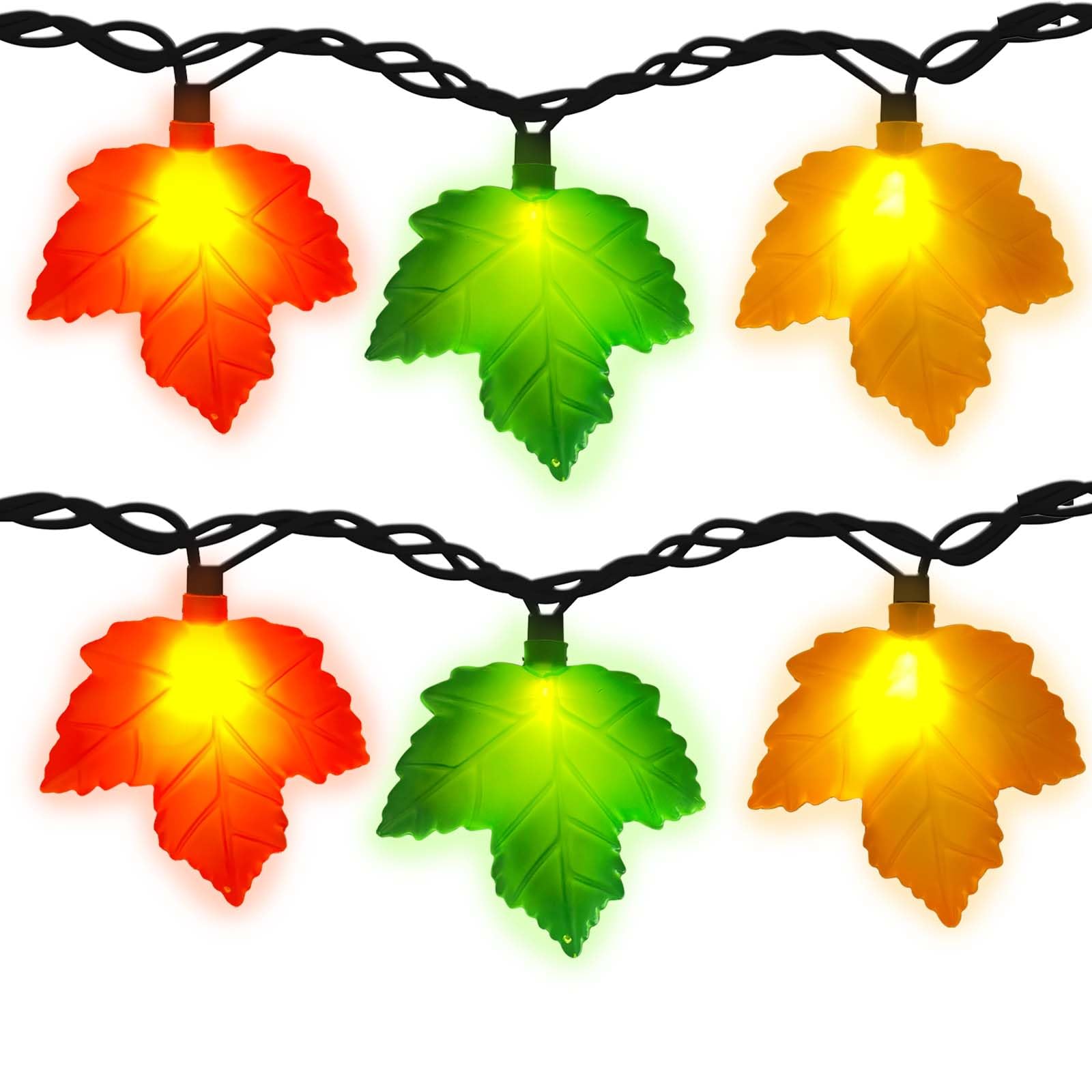 Fall Decor Maples Leaf String Lights, 8.5FT LED Maple Leaf Lights with 10 3D Maple Leaf Light, Plug In Fall Decorations for Indoor Outdoor Thanksgiving Christmas Halloween Harvest-Orange/Yellow/Green