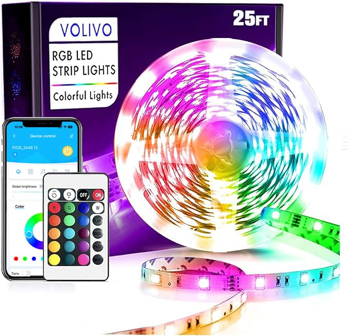 Volivo Led Strip Lights 25 Ft, App Controlled Bluetooth Led Light Strips Sync With Music, Color Changing Lighting For Bedroom, H