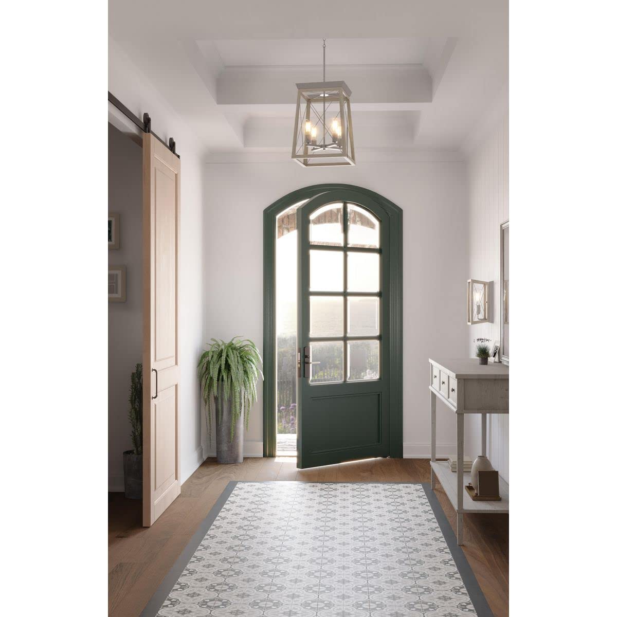 Progress Lighting Briarwood Collection 21 In. 4-Light Galvanized Farmhouse Foyer Chandelier With Painted Bleached Oak