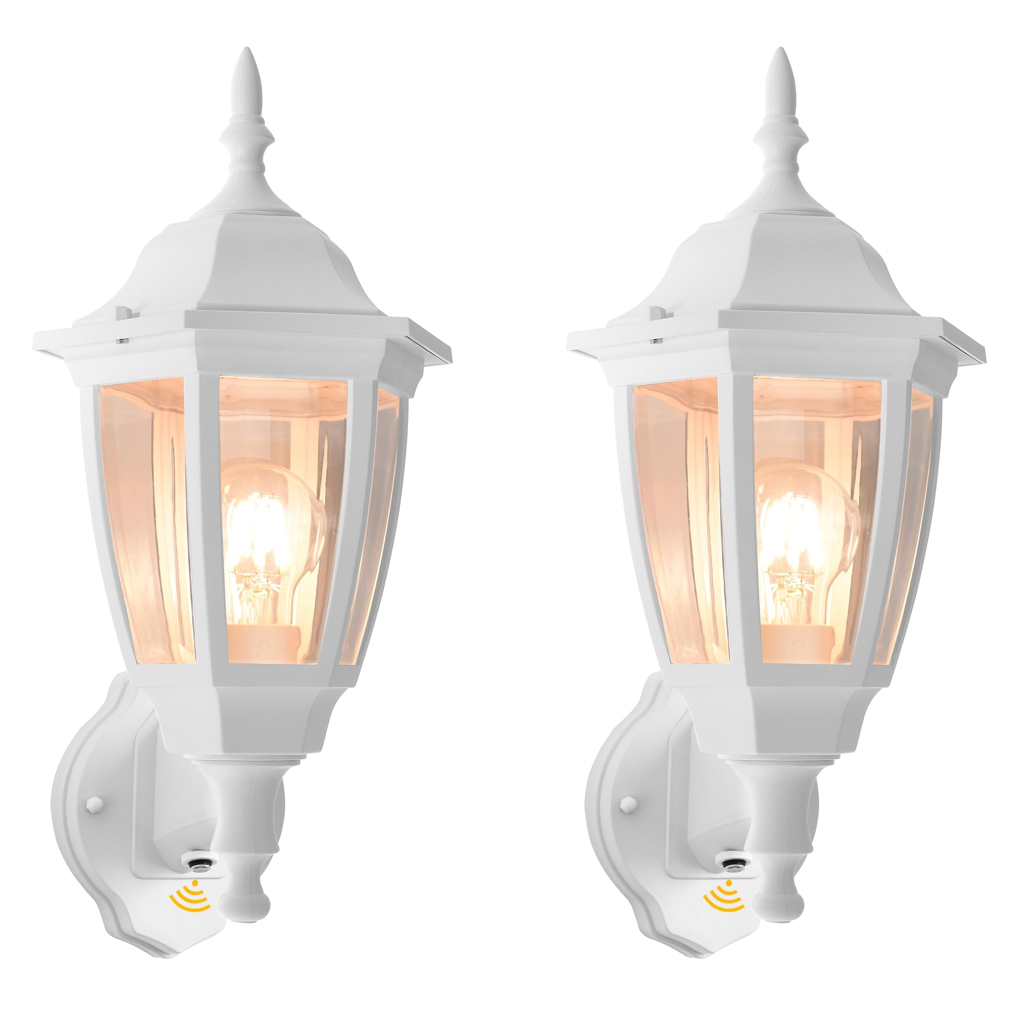 FUDESY Outdoor Wall Light, Dusk to Dawn Sensor, White Plastic, LED Edison Bulb, 2-Pack, Model FDS2542PS-W2