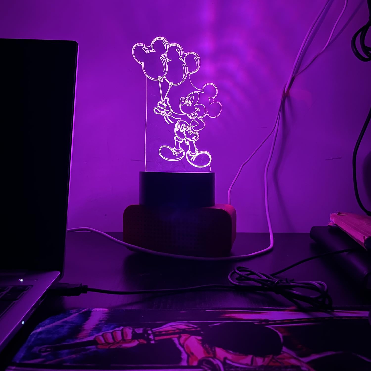 CUTIA Mickey Night Light - 3D LED Remote Control Lamp, 16 Colors, Black, Model CUTIA06002, Perfect for Kids' Room Decor