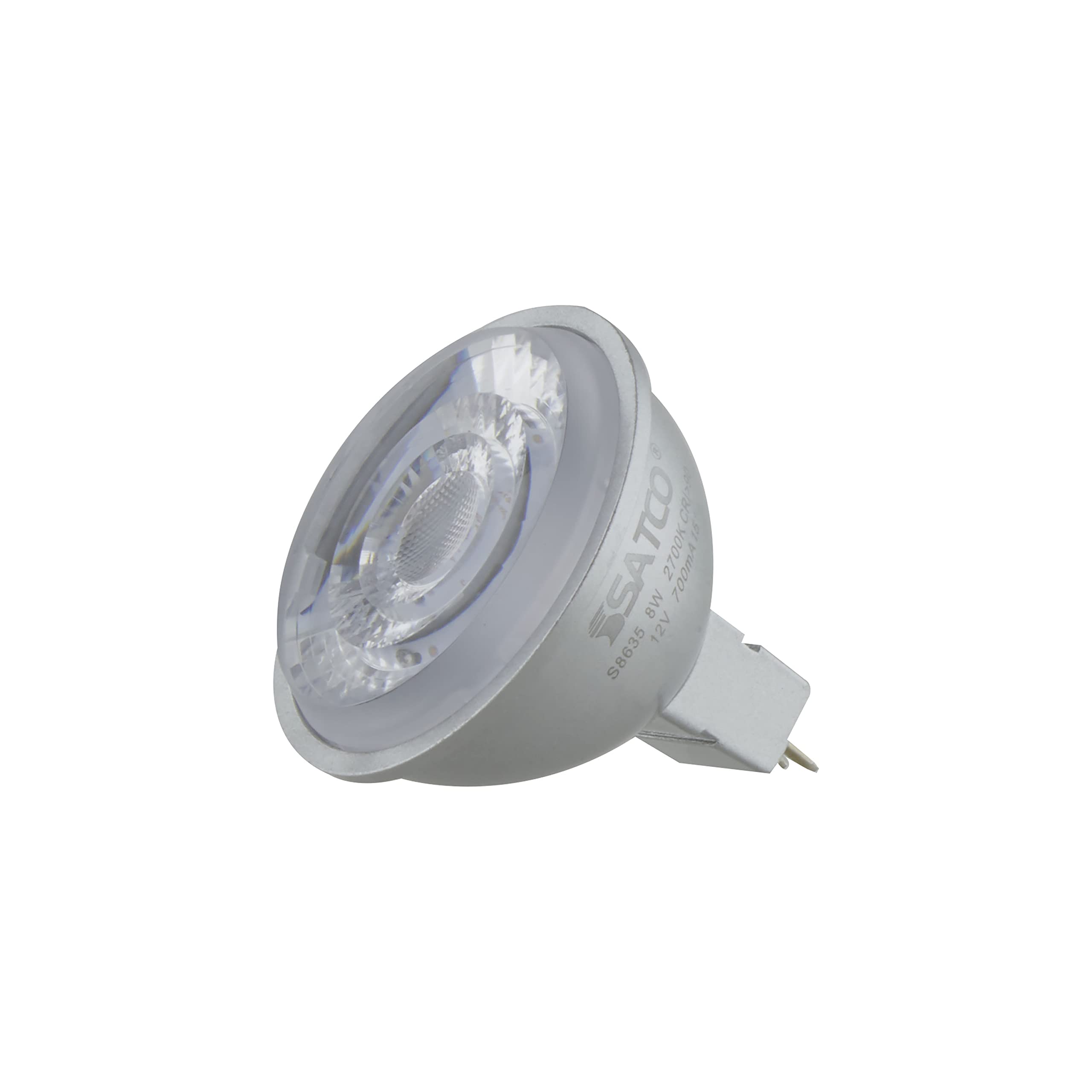 Satco S8635 8W Mr16 Led Silver-Back Reflector Light Bulb, Gu 5.3 Base, Dimmable, 15-Degree Beam, 2700K