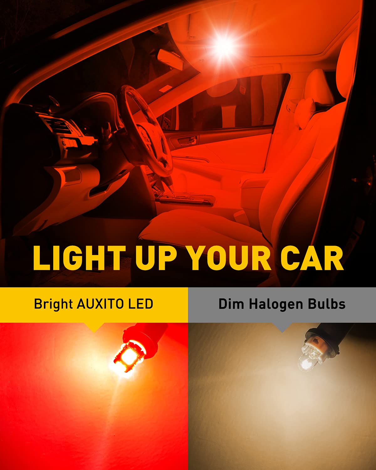 AUXITO 194 LED Light Bulb 14-SMD Replacement for Car Dome Map Door License Plate Lights, Pack of 10, Red
