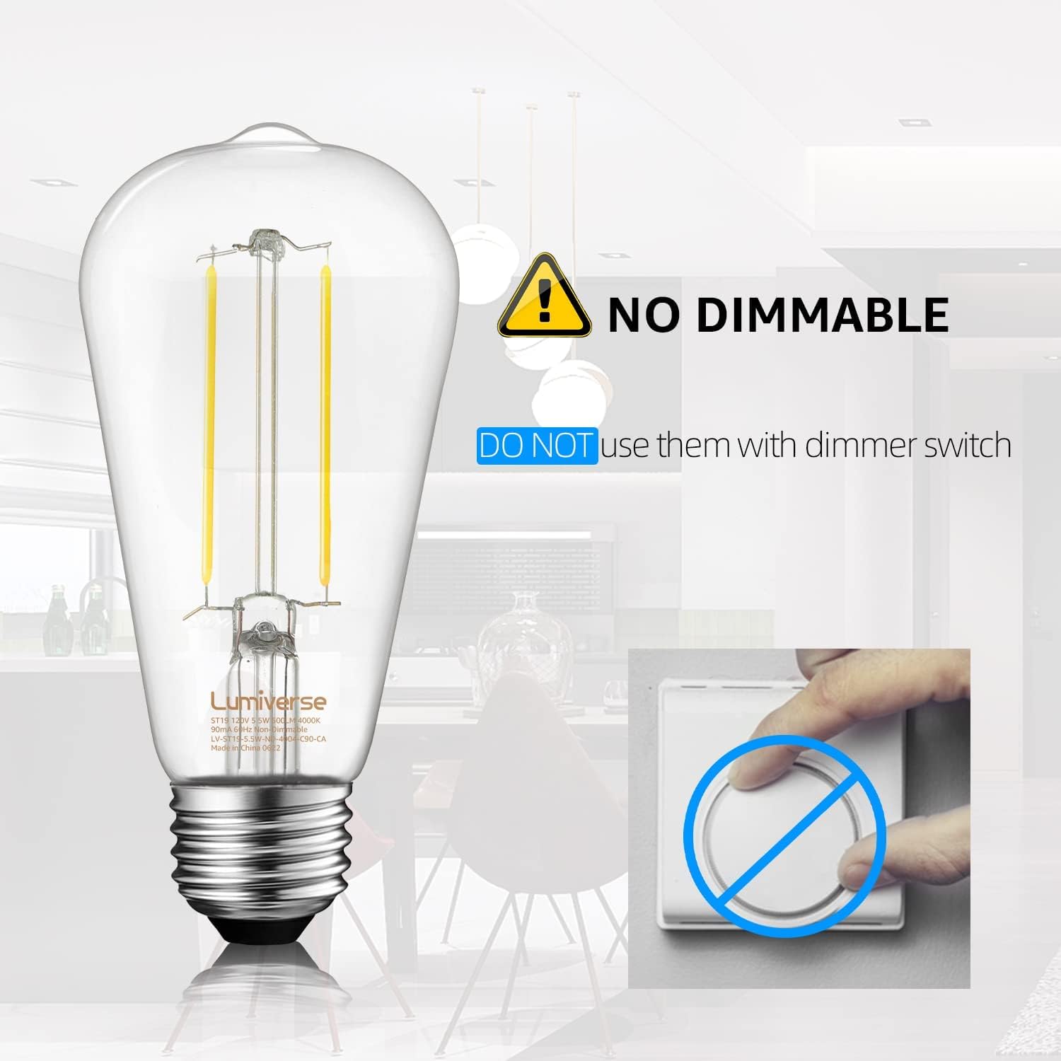 16 Pack St19 Led Edison Bulb, 5.5W (60W Equivalent) 500Lm Cri 95+, Non-Dimmable, 4000K Cool White, E26 Medium Base, Vintage Fila