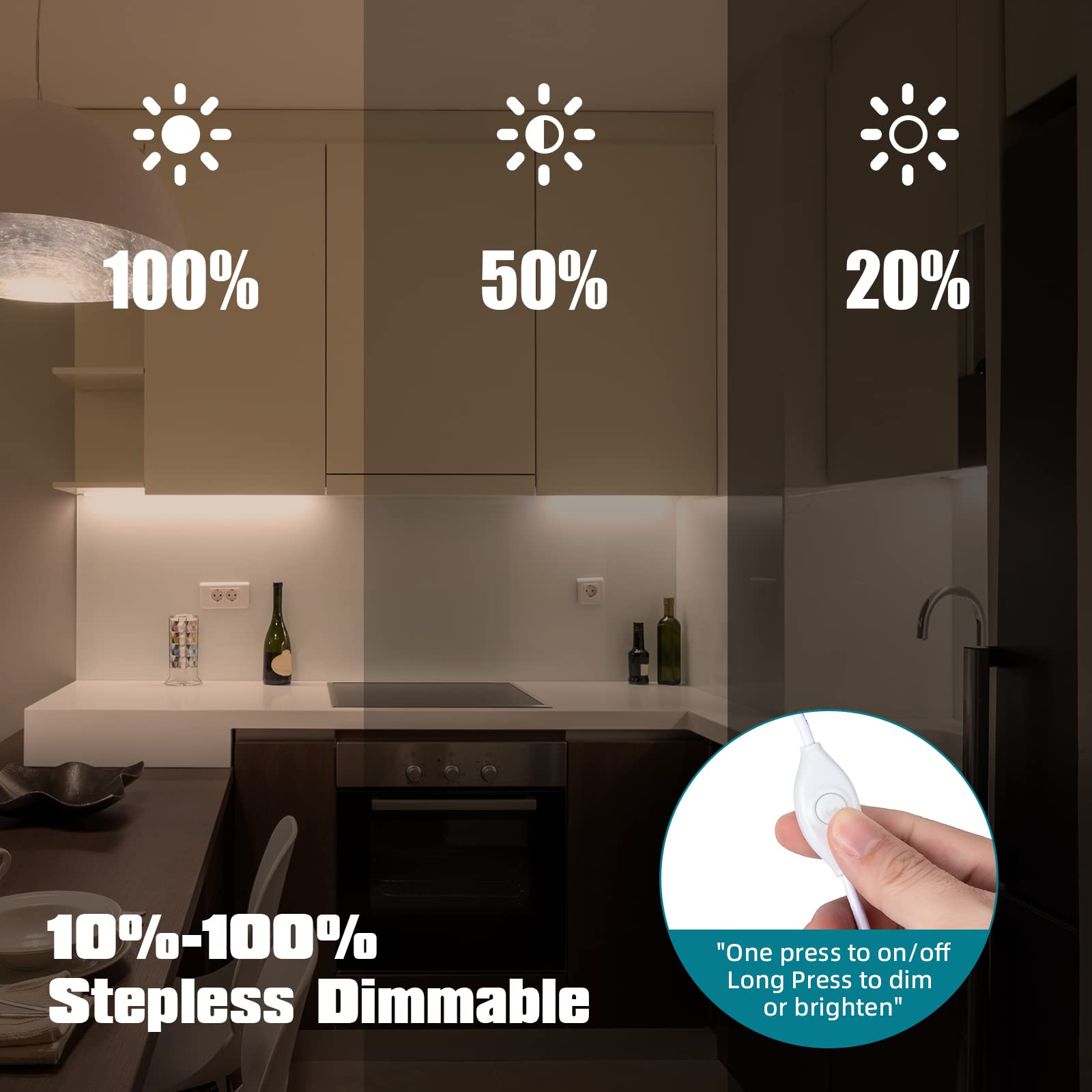 Led Under Cabinet Lighting, 2Pcs X 12 Inch Dimmable Under Cabinet Lights, Usb Plug-In Under Counter Lights With Memory Function,