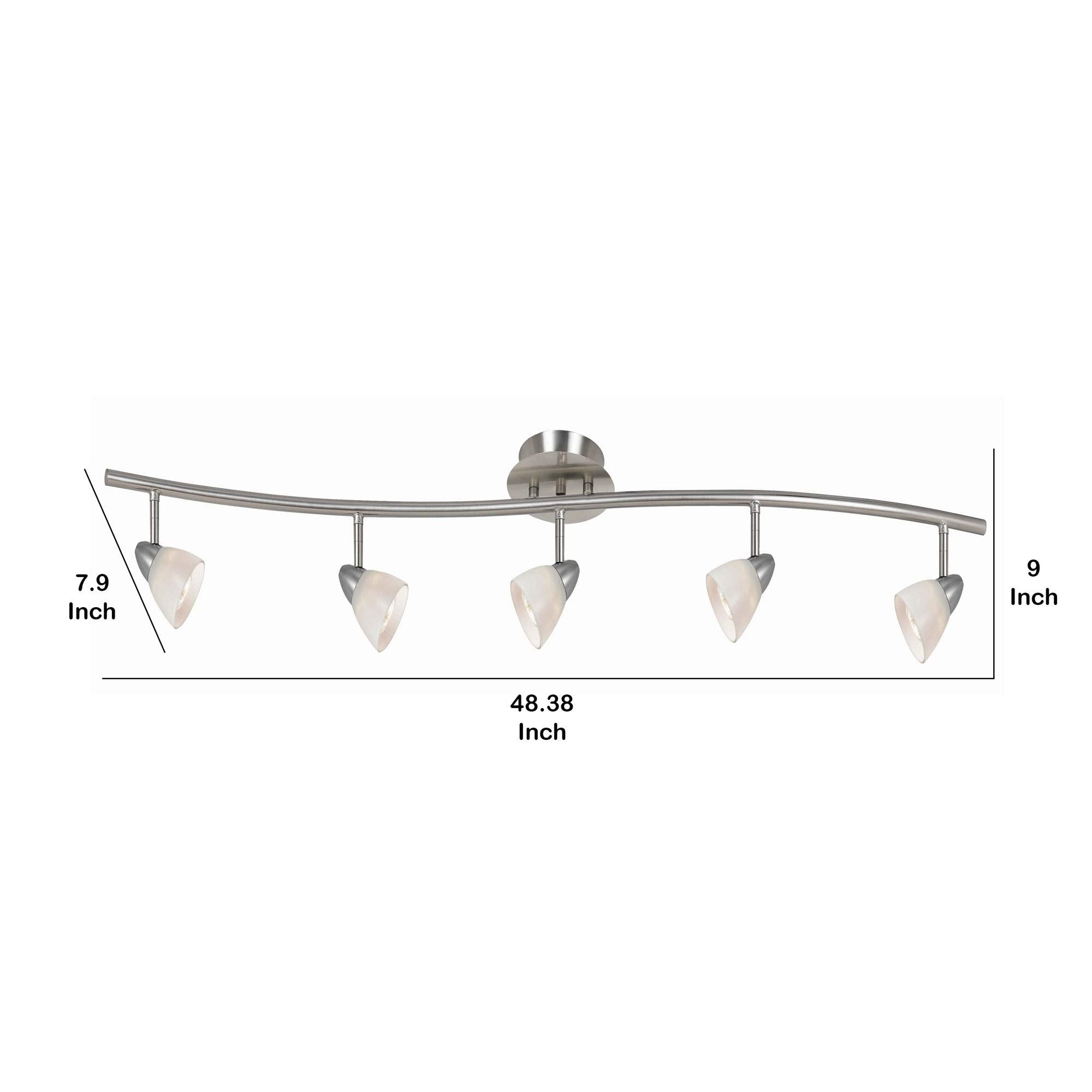 Benzara 5 Light Metal Track Light Fixture, Glass Shade, 120V, White and Silver, Model BM225641
