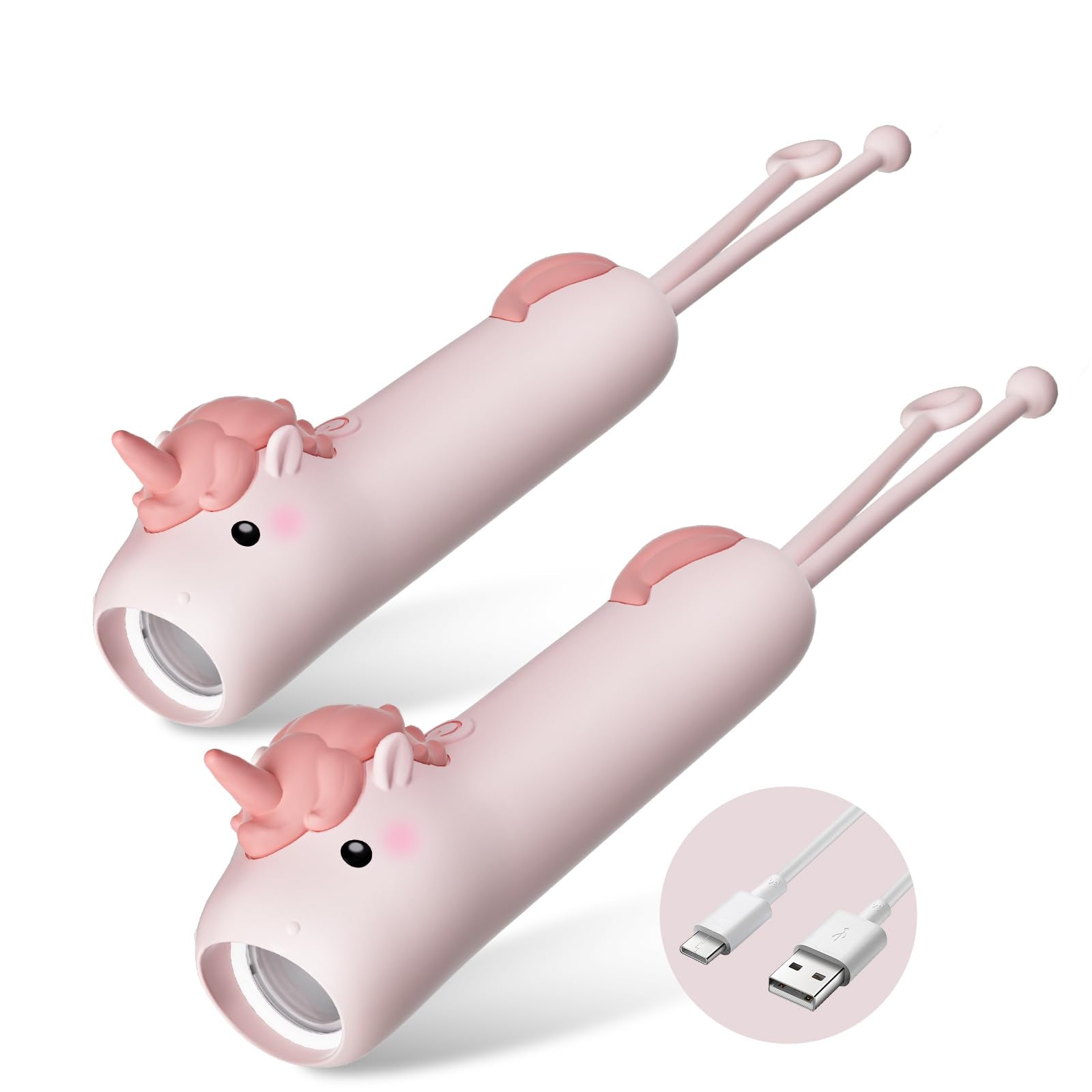 Tepreswes Rechargeable LED Flashlight for Kids, Pink Unicorn, Model C1, Colorful, Perfect for Camping and Outdoor Exploration