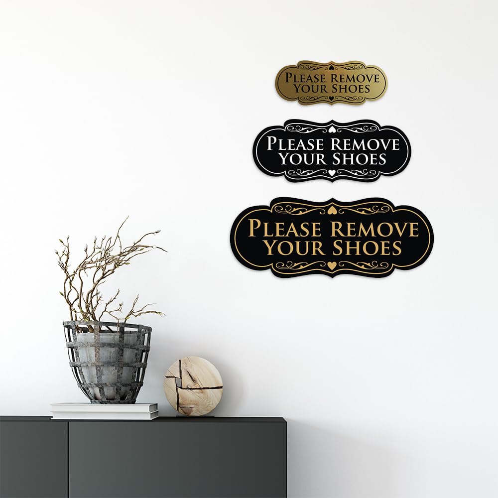 All Quality Designer Please Remove Your Shoes Wall Or Door Sign - No Shoes Signage | Easy Installation - Dark Brown - Small (1 Pack)
