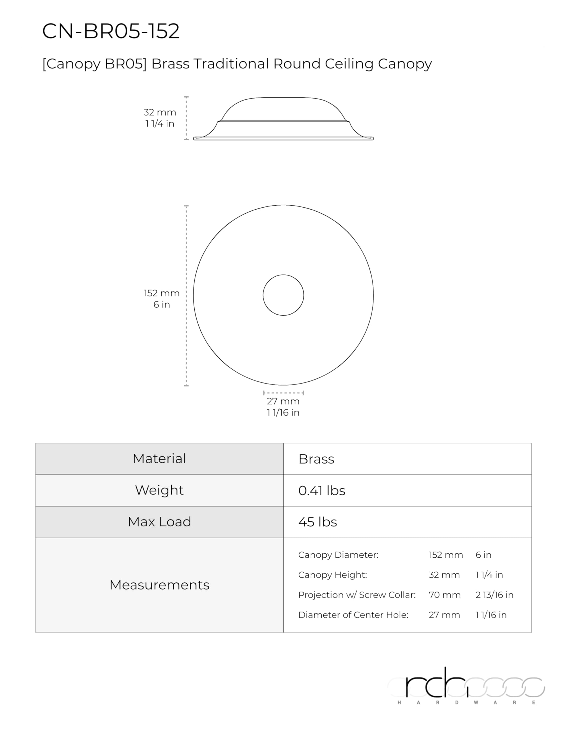 RCH Hardware CN-BR05-152 Brass Traditional Round Ceiling Canopy, 6 Inch, Oil Bronzed Black