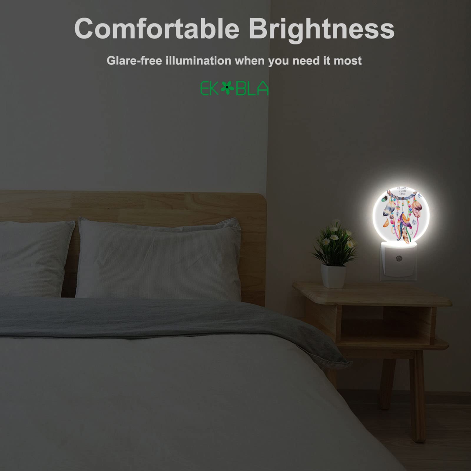 Ekobla Dream Catcher Night Lights Plug Into Wall Tribal Feather Wreath Floral Boho Circle Night Light Home Wall Decor Round Lamp