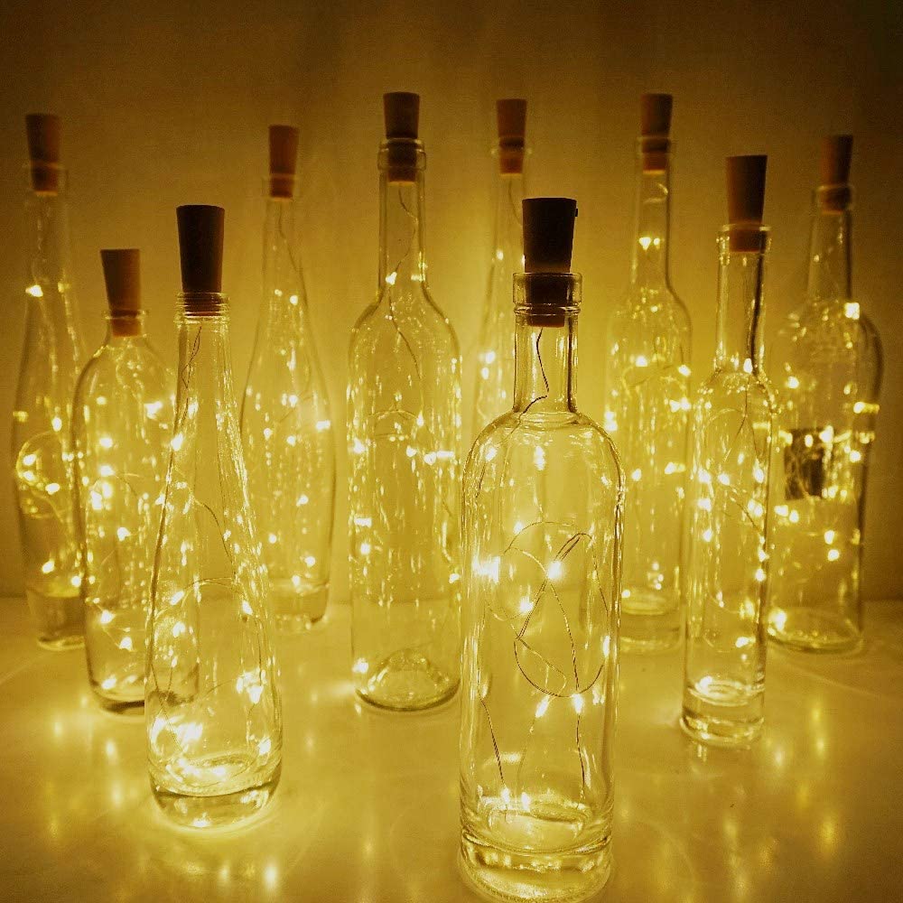 SmilingTown Wine Bottle Cork Lights, 15-Pack, 10 LED, 40 Inches, Copper Wire, Warm White, Model BCL-ww, Fairy Mini String Lights