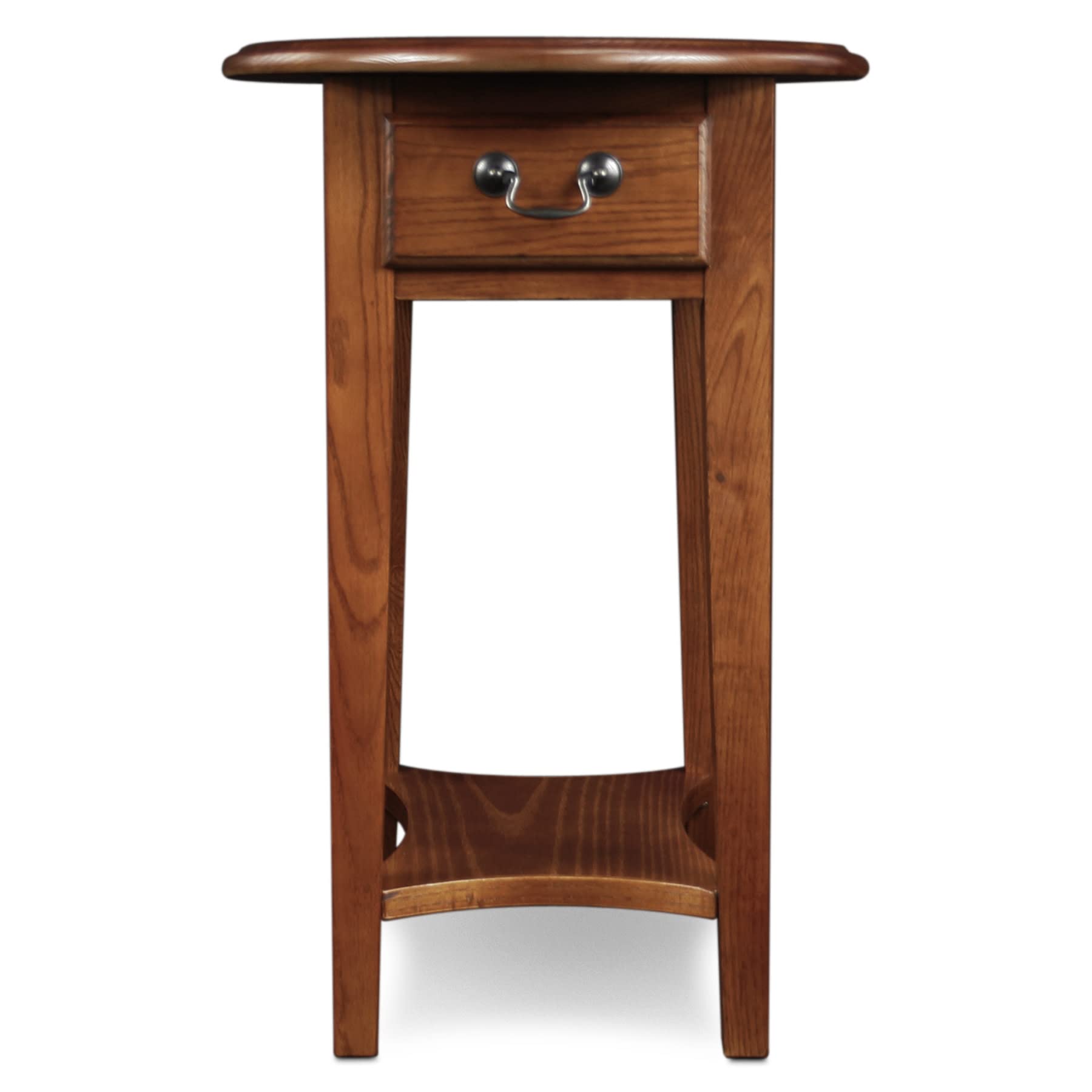 Haven Ridge Solid Wood Oval Side Table With Drawer And Shelf, Medium Oak Brown, Perfect For Living Rooms, Bedrooms, And Small Sp