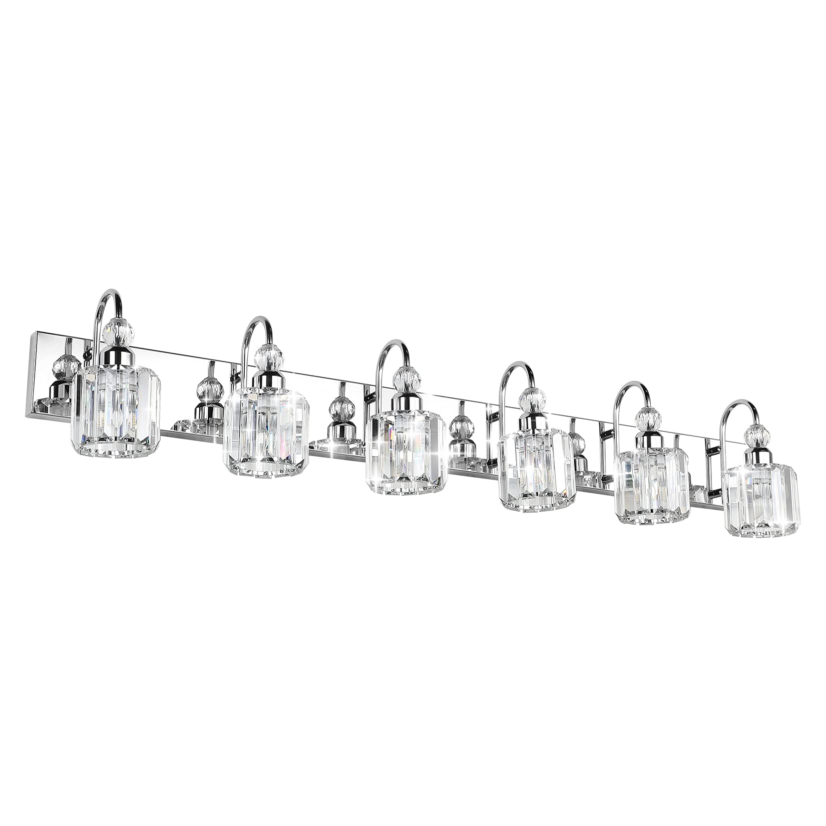 Ralbay Modern Crystal Vanity Lights 6-Lights Stainless Steel Crystal Bathroom Vanity Lights Over Long Mirror Modern Crystal Vani