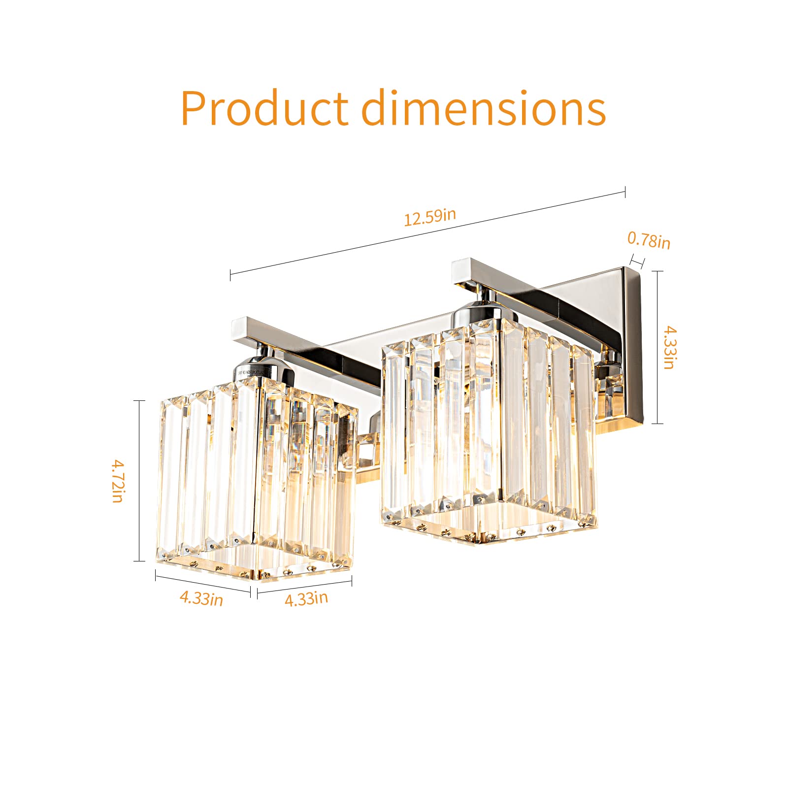 FDPBY Modern 2-Light Chrome Crystal Bathroom Vanity Wall Light, Metal, JW-002, Chrome Straight