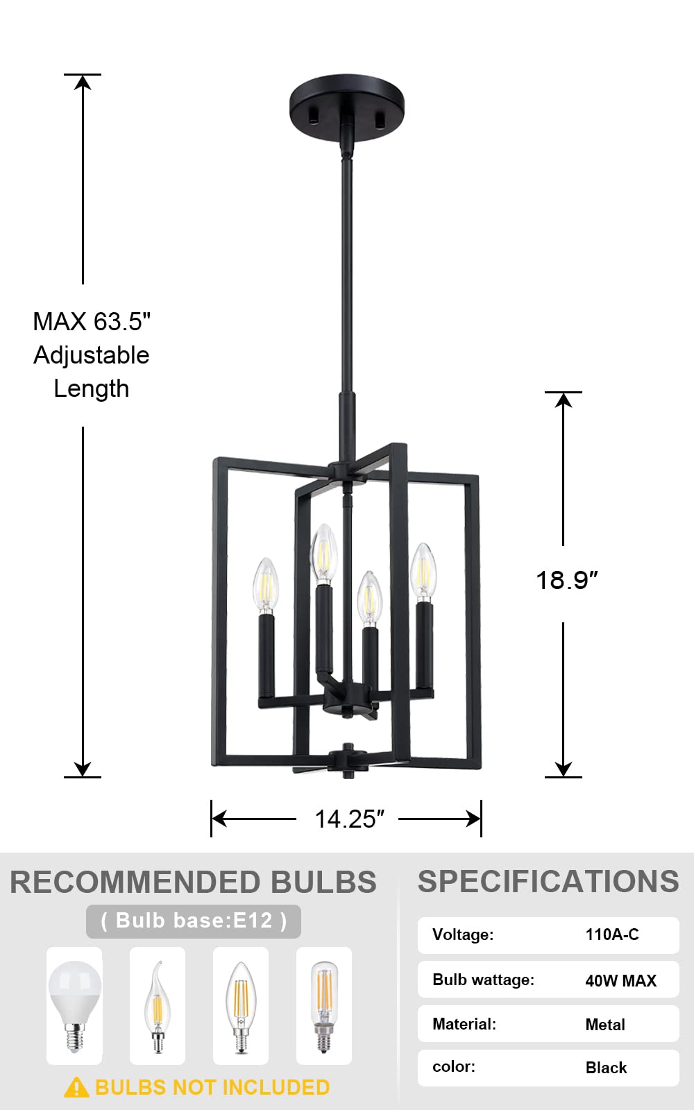 Leading Lighting 4 Light Farmhouse Chandelier Hanging Light Fixture Rustic Kitchen Island Lighting With Black Metal Frame For Entryway Dinning Room Bedroom
