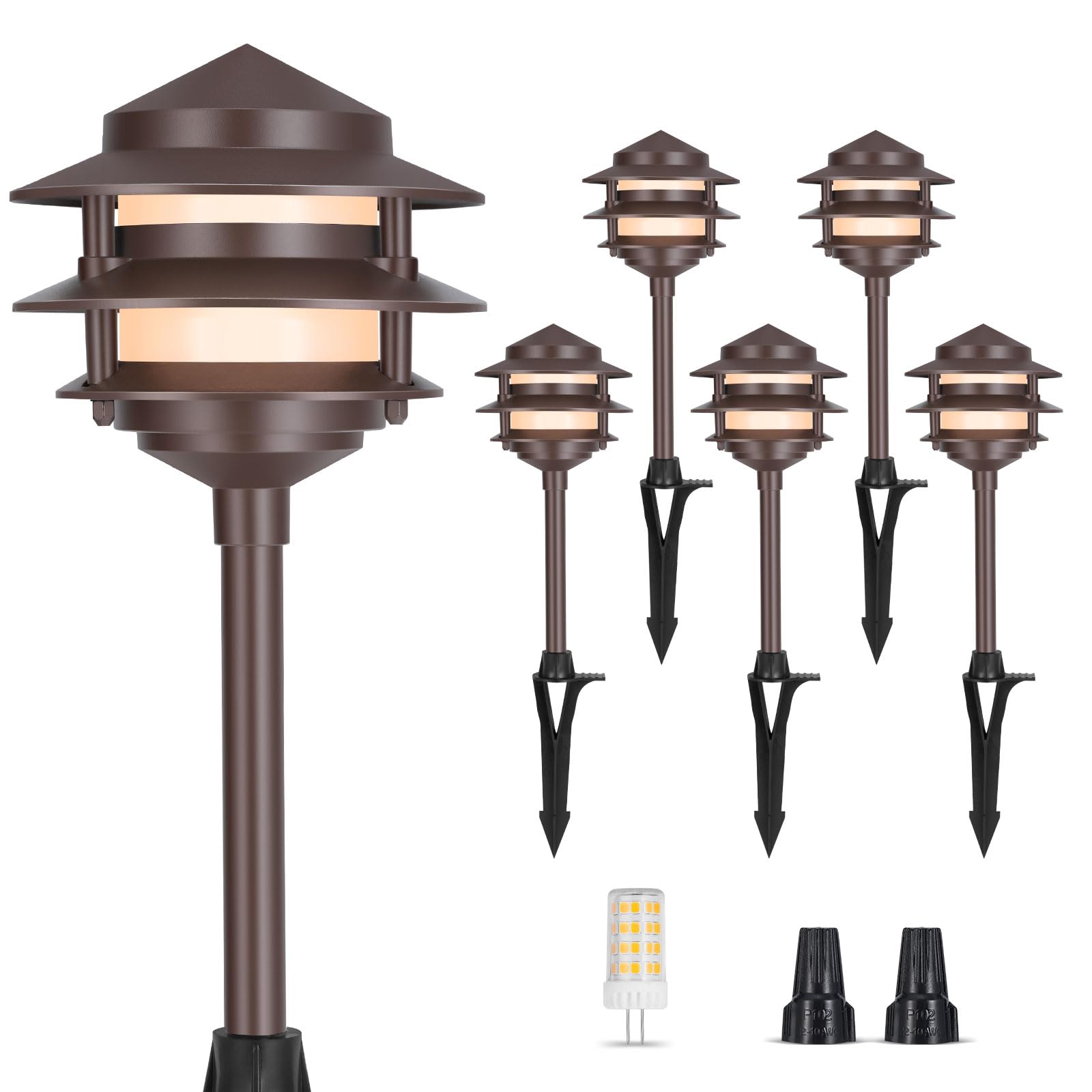Gardencoin Pagoda Low Voltage Landscape Pathway Lights, 12V Outdoor LED Path Lights Wired, Aluminum Walkway Lighting with 4W 270