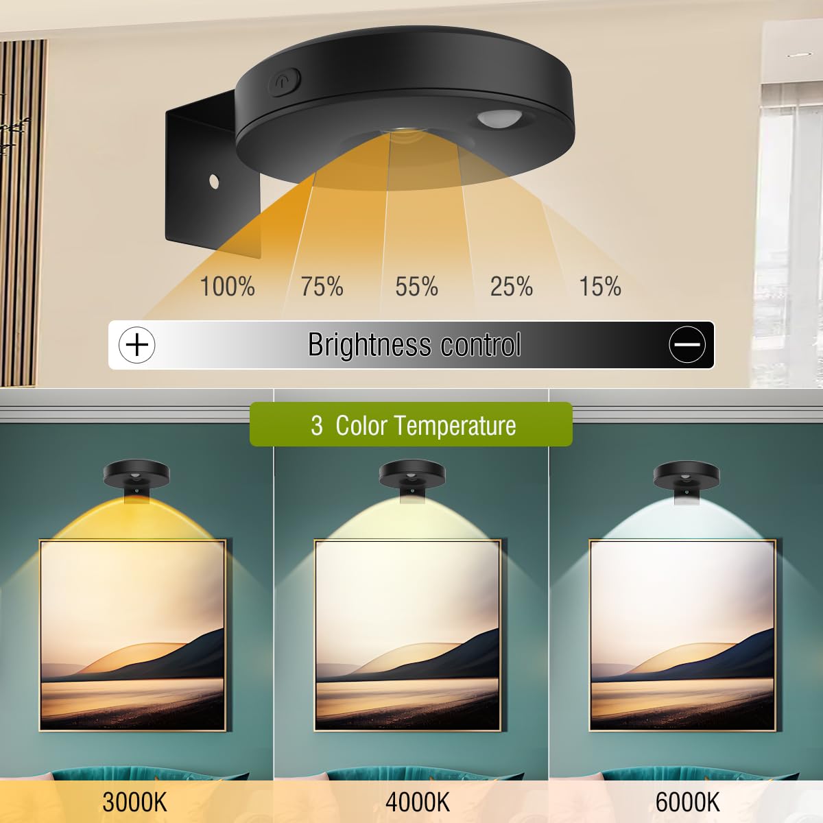 3Pack Led Picture Lights For Wall Rechargeable Battery Picture Frame Light With Remote Wireless Magnetic Art Display Light Dimma