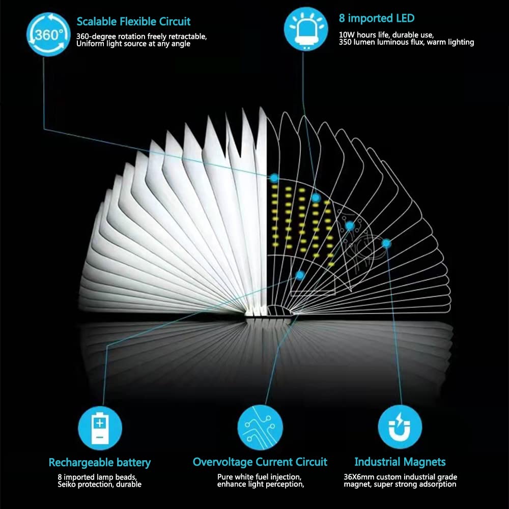 Anwick Lamp Book Large Size Folding Mood Light, Novelty Led Night Light, Usb Large Capacity Rechargeable Wooden Table Lamp