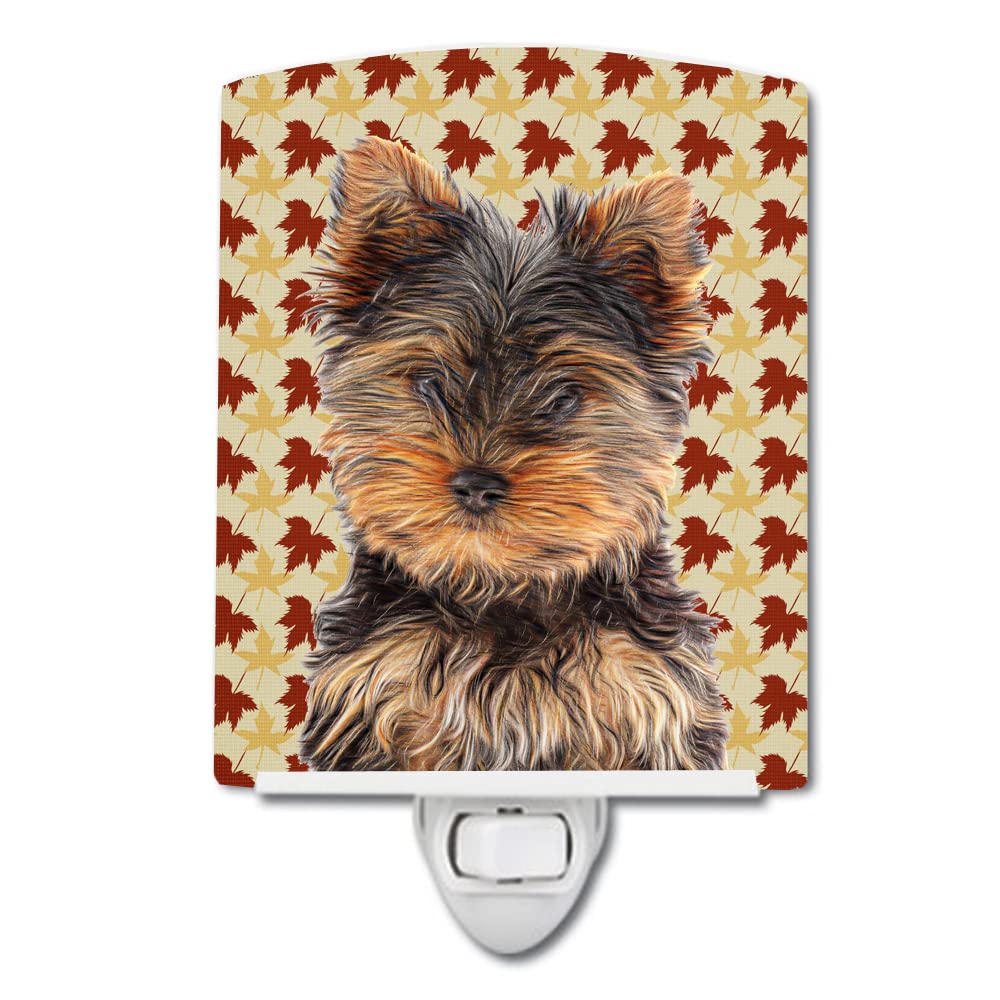 Carolines Treasures Ceramic Night Light, Fall Leaves Yorkie, 6x4x3in, Multicolor, Model KJ1209CNL, UL-Certified for Bedroom, Bathroom,