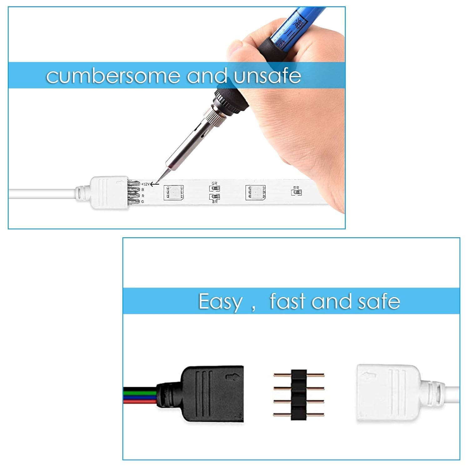 RGBZONE 2M Extension Cable for SMD 5050 RGB LED Strip Light, 6.6ft, Includes 4pcs 4pin Connectors, Plastic, Model FB5141AC
