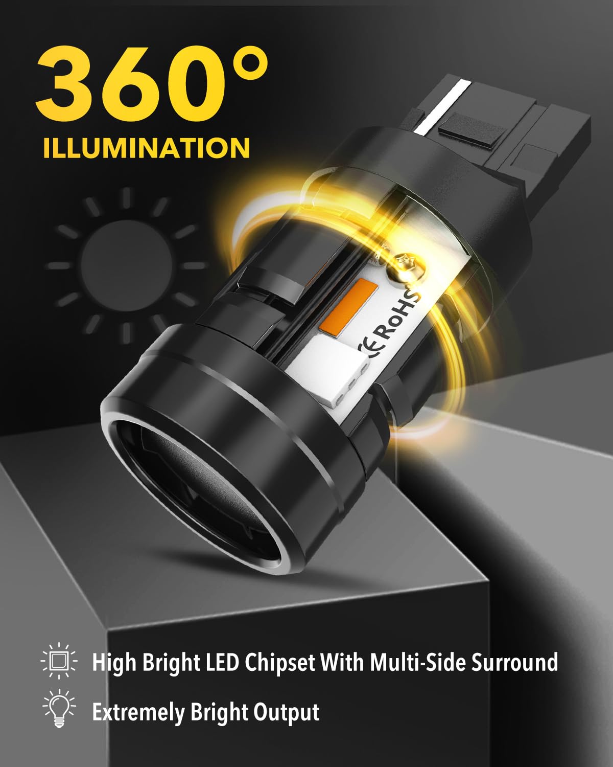 Oxilam 2023 Upgraded 7443 7440 Led Bulb Amber With Fan, Canbus Error Free, 4000Lm 600% Brighter, Turn Signal Light Anti Hyper Flash, T20 7441 W21W Wy21W 7440Na Blinker Bulb Replacement (Pack Of 2)