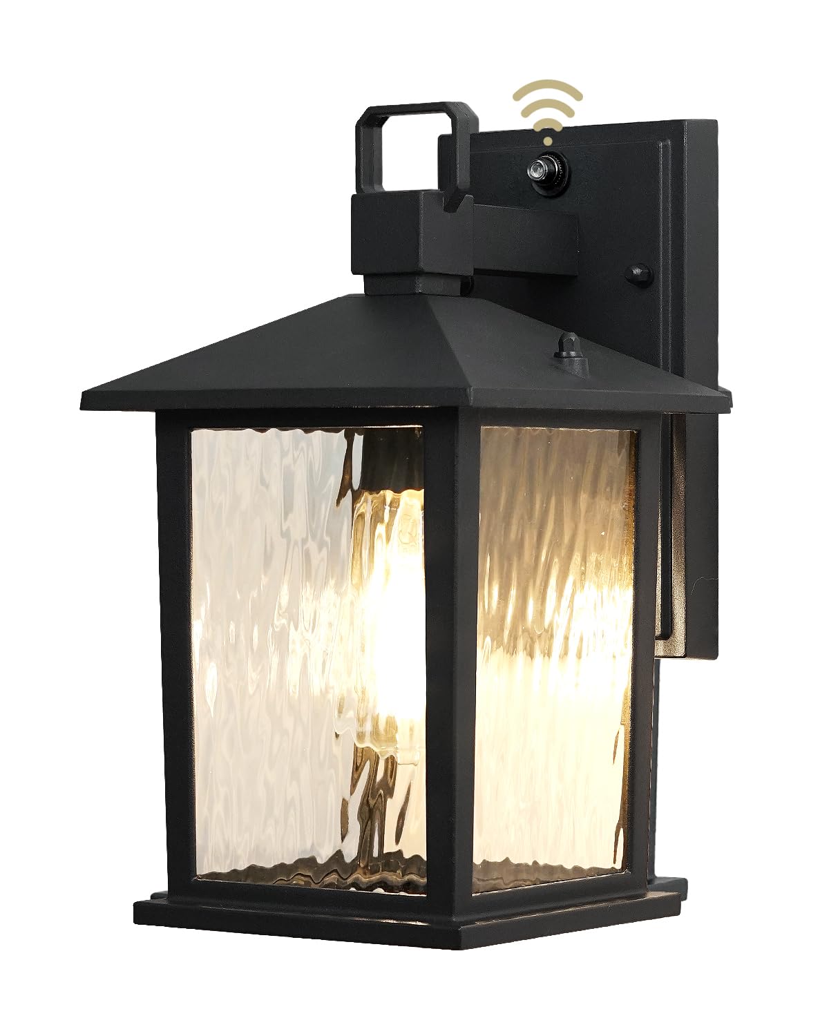 ZILLSEA 1-Pack Dusk to Dawn Outdoor Light Fixture, 12'' Matte Black Porch Light, Exterior Wall Lantern with Water Ripple Glass, 