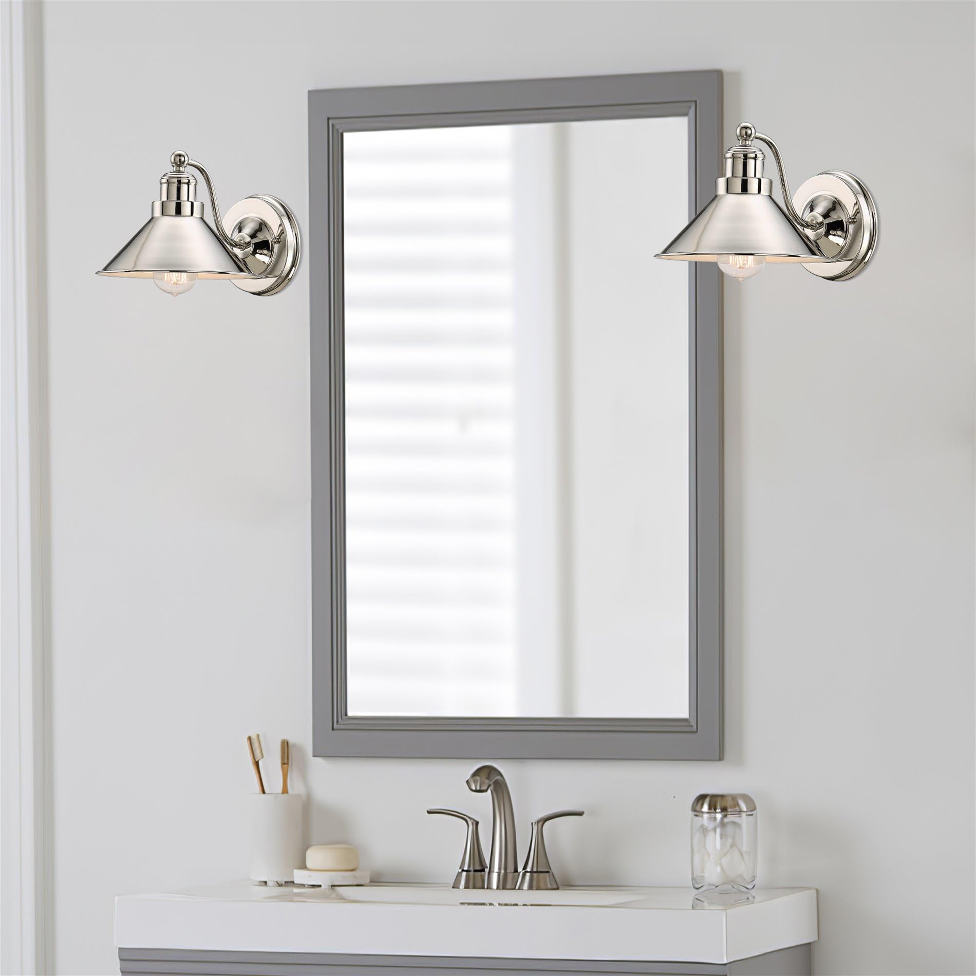 Kira Home Welton 8.5" Modern Industrial Wall Sconce, Polished Nickel Finish, Metal, Model RV-W4811-PN