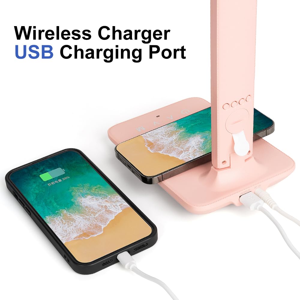 Wanjiaone Multifunctional Led Desk Lamp With Wireless Charger,Usb Charging Port,Clock,Phone Holder,Desk Lamps For Home Office,Ey