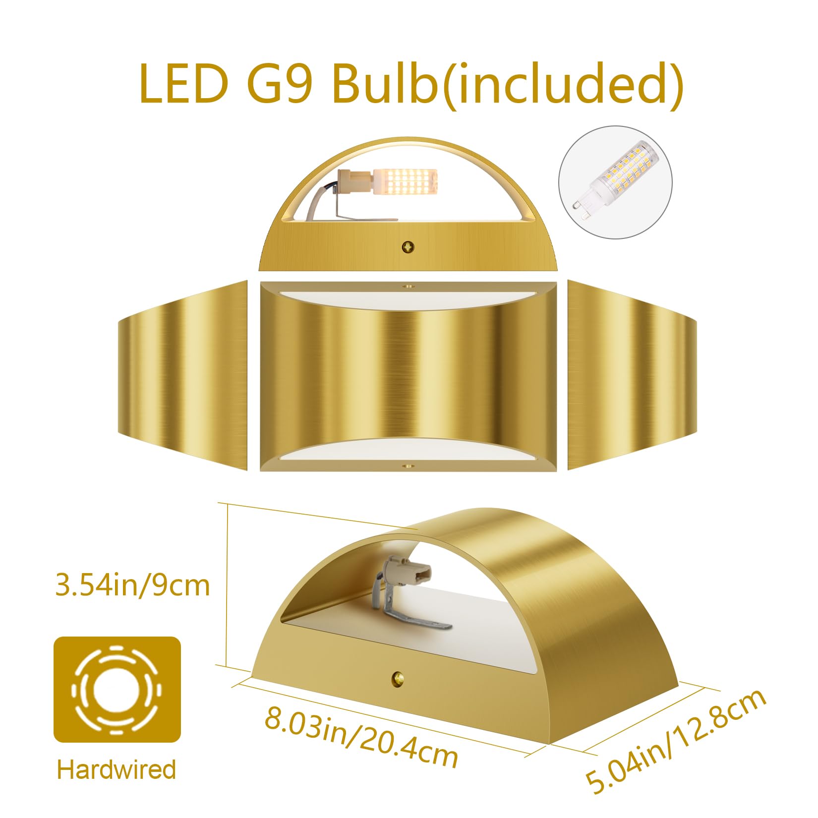 Aipsun Brushed Brass Wall Sconce Indoor Light Hardwired 1 Pack Warm White 3000K Aluminum