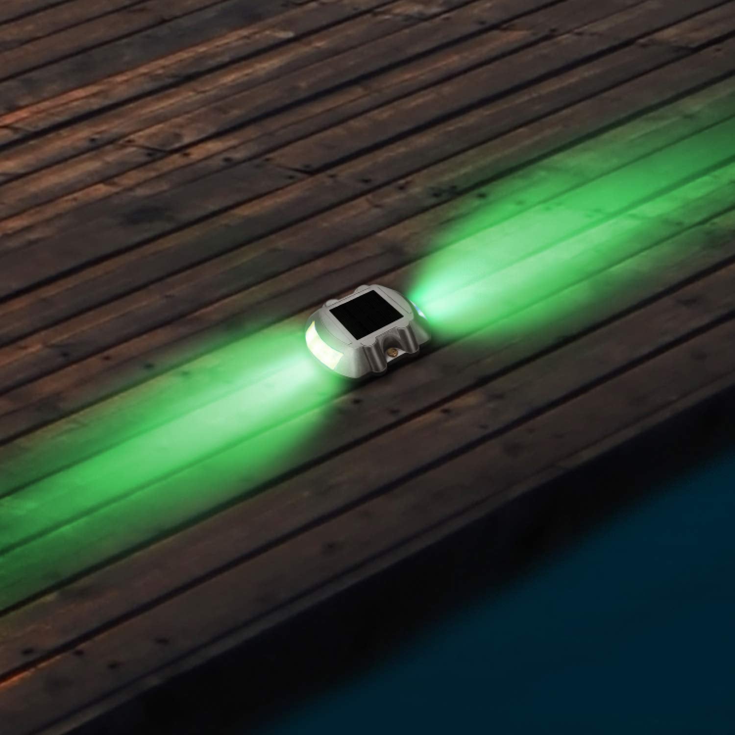 Jiguoor Solar Deck Lights Led Driveway Lights Solar Powered Dock Light Outdoor Ip68 Waterproof Road Markers For Step Sidewalk Stair Boat Garden Ground Pathway Yard (Green, 1 Pack)